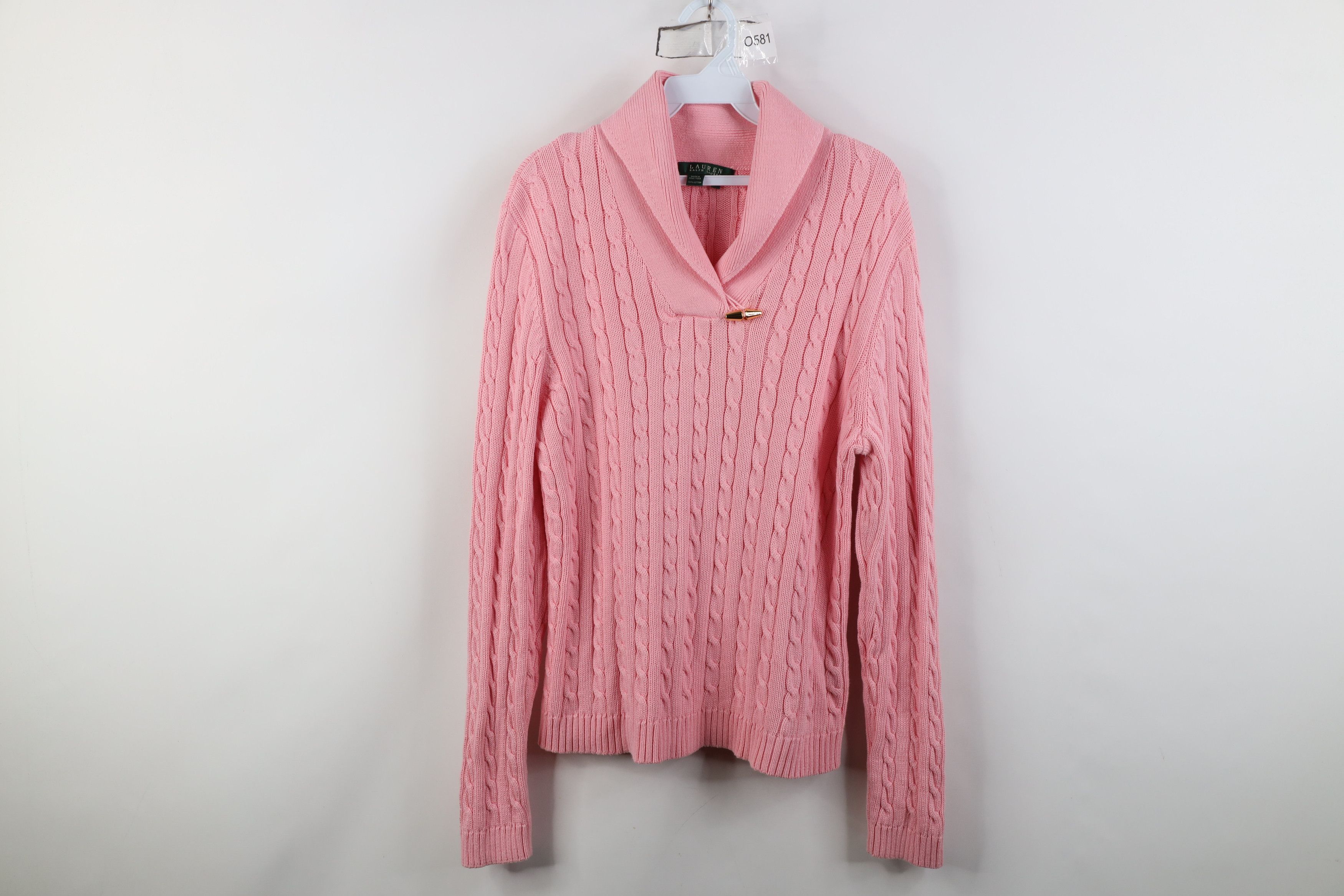 Polo Ralph Lauren Vintage 90s Ralph Lauren Cotton Cable Knit Shawl Sweater Size L / US 10 / IT 46 - 1 Thumbnail