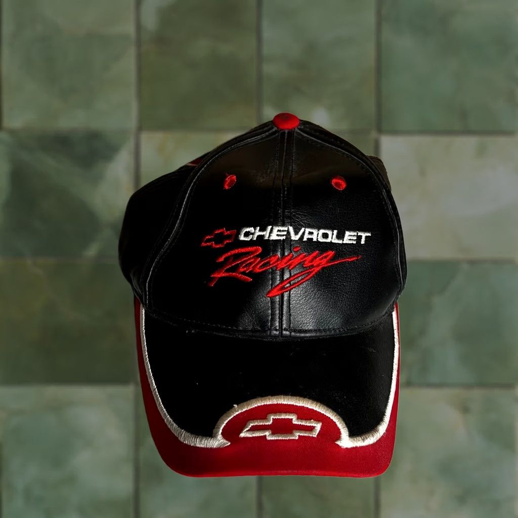 NASCAR Chevrolet Racing NASCAR Hat Black Red 100% Leather Adjustable Strapback Cap GM Size ONE SIZE - 1 Thumbnail