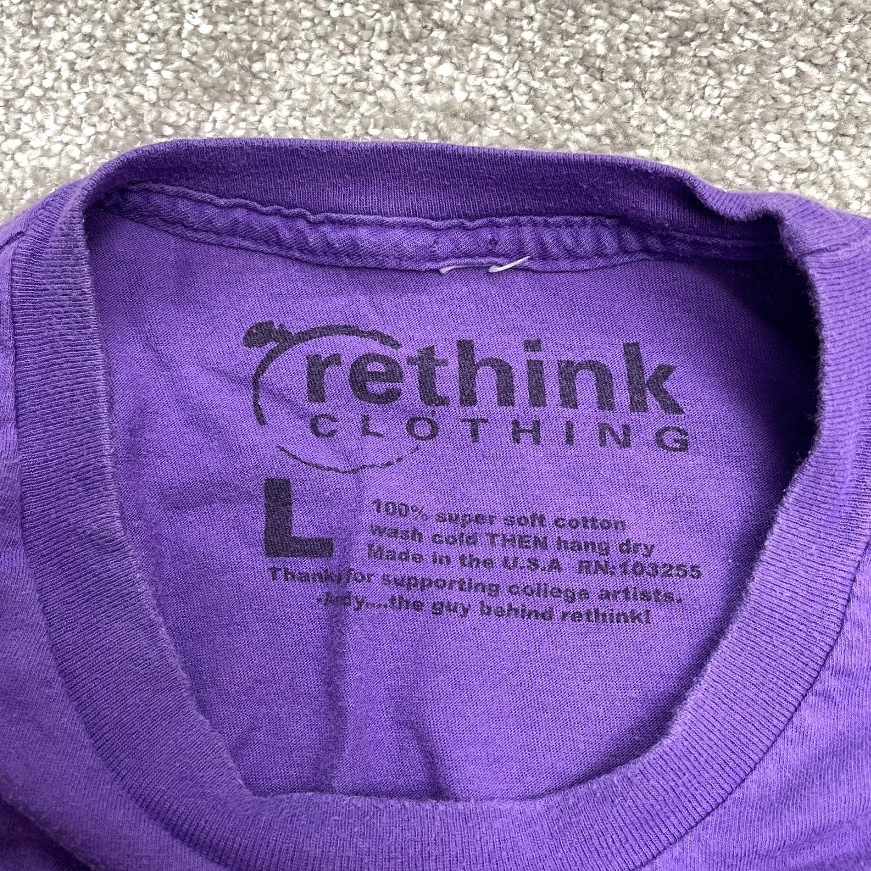 Vintage Rethink T-Shirt Unisex Adult Large Purple Astronaut Space Tee Graphic Print Crew Neck Short Sleeve Casual Size L / US 10 / IT 46 - 4 Thumbnail