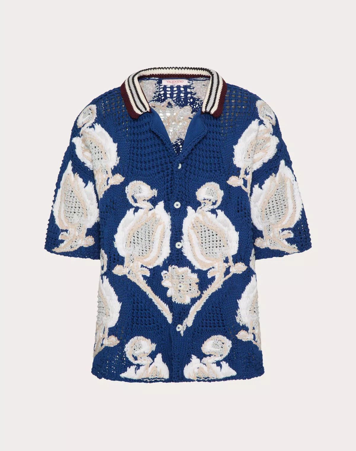 Valentino oc11z0725 Cotton Bowling Shirt in Navy Blue/White Size US S / EU 44-46 / 1 - 1 Thumbnail