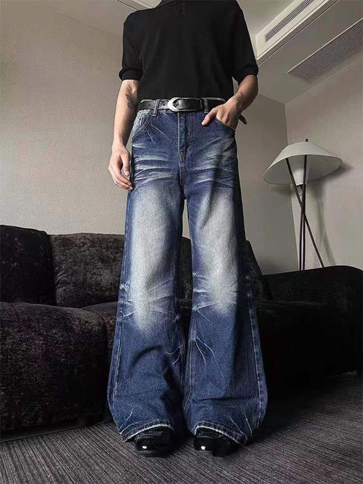 Vintage Blue Wide Leg Denim Jeans, Baggy Vintage Jeans Size US 32 / EU 48 - 1 Thumbnail