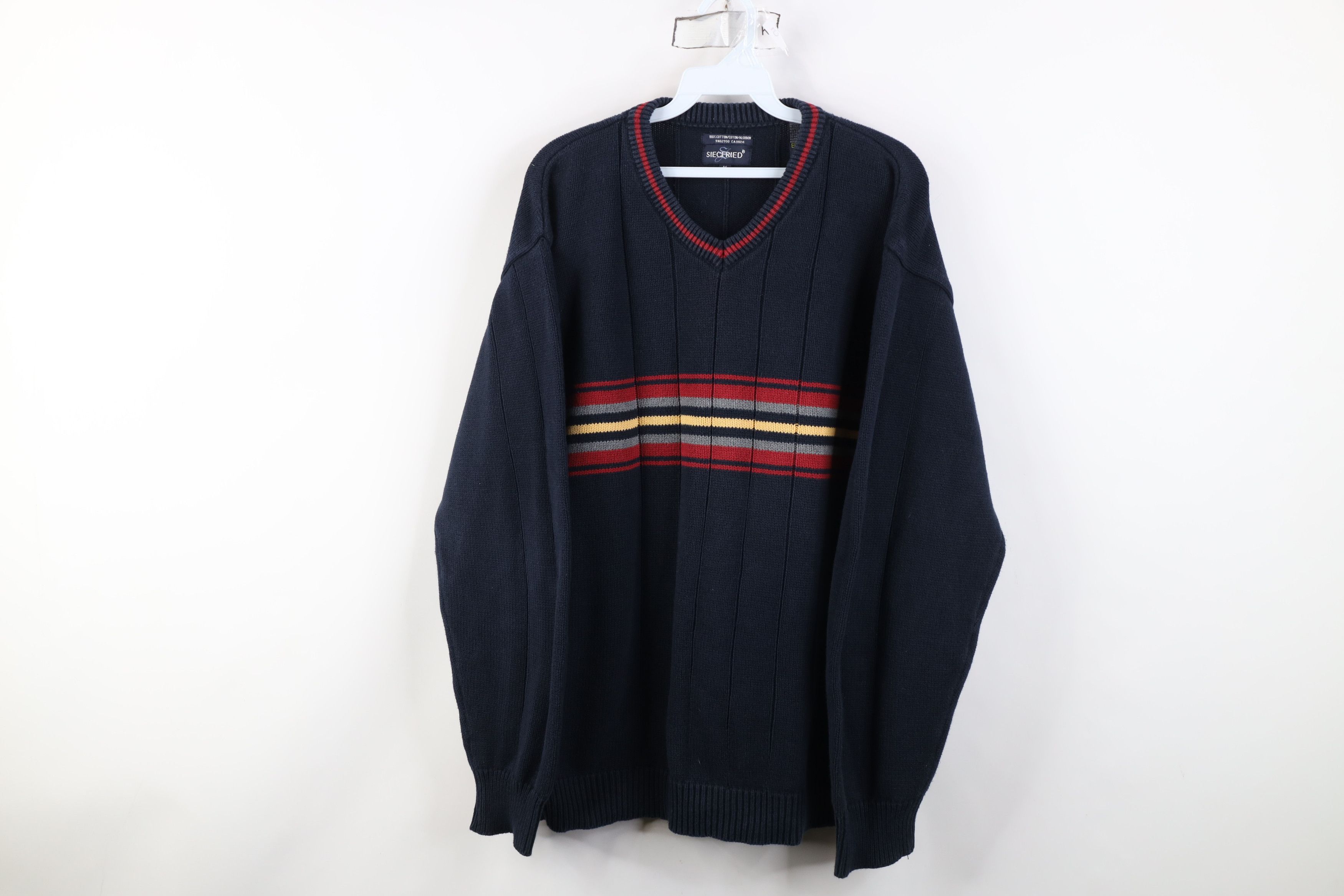 Vintage Vintage 90s Streetwear Cotton Ribbed Knit V-Neck Sweater Size US M / EU 48-50 / 2 - 1 Thumbnail