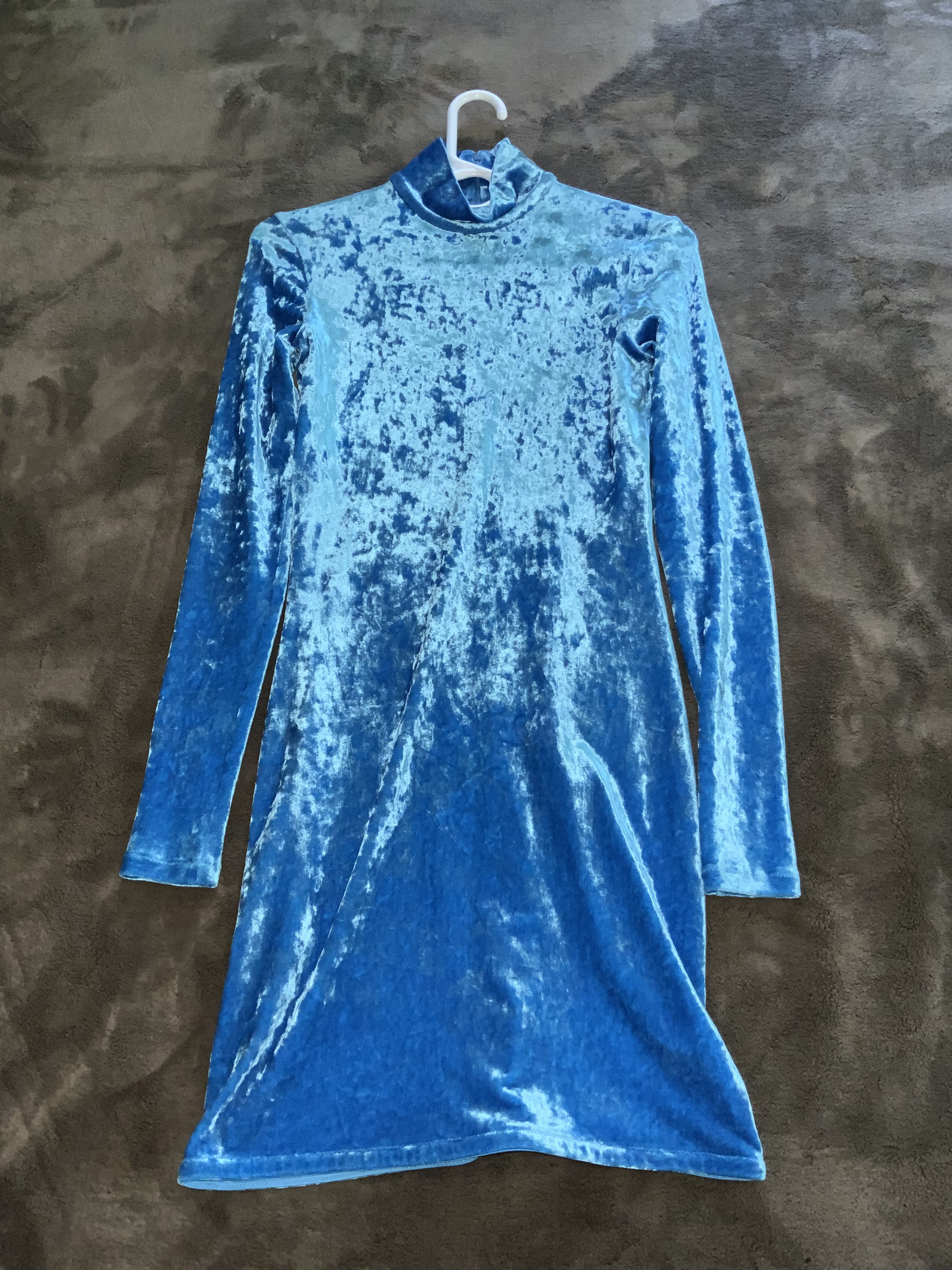 Balenciaga Velvet Turtleneck Mini Dress NWT Cyclades Blue Size M / US 6-8 / IT 42-44 - 7 Thumbnail