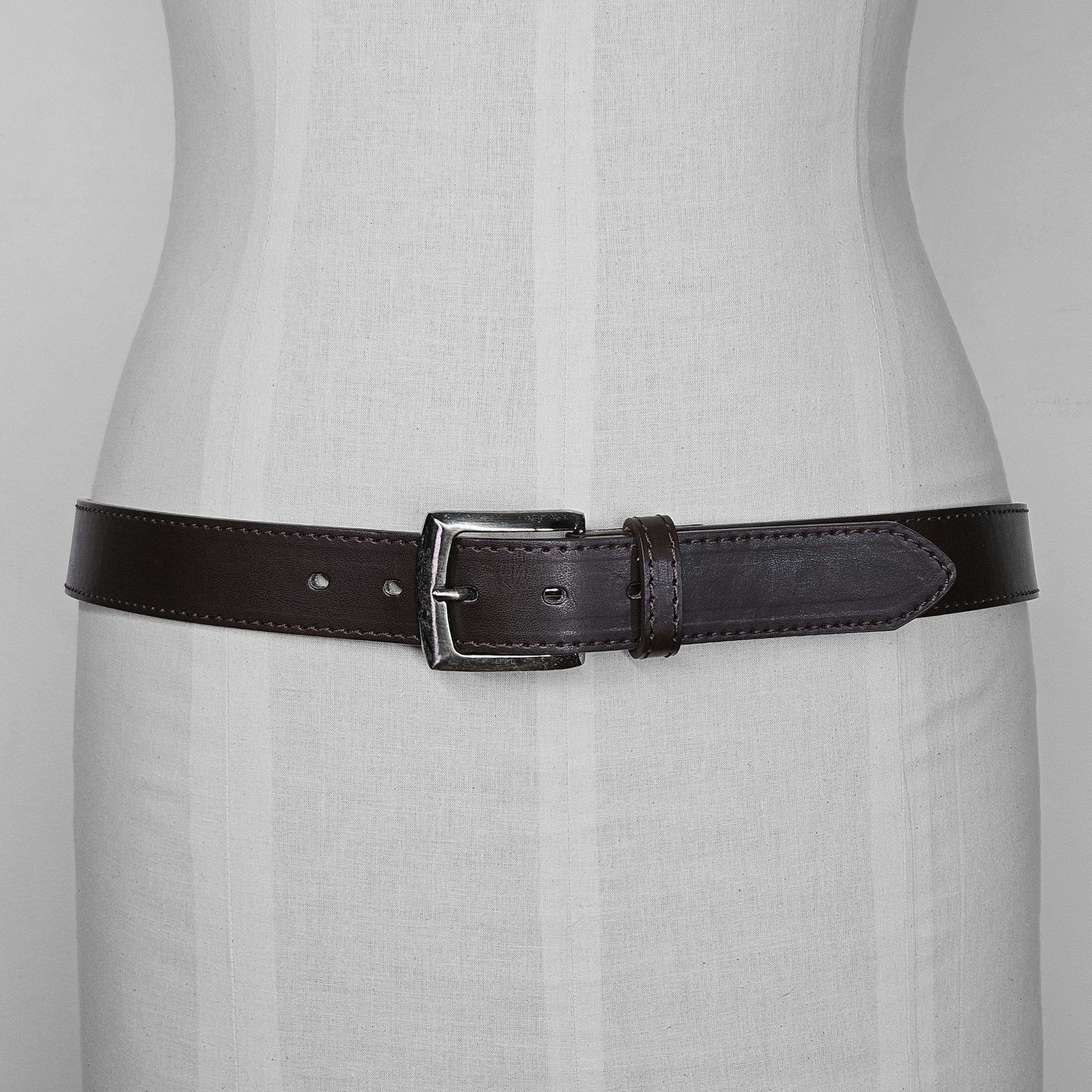 Bass Bass 37-41" Belt Dark Brown Vegan Leather Silver Buckle Size 38 - 2 Thumbnail