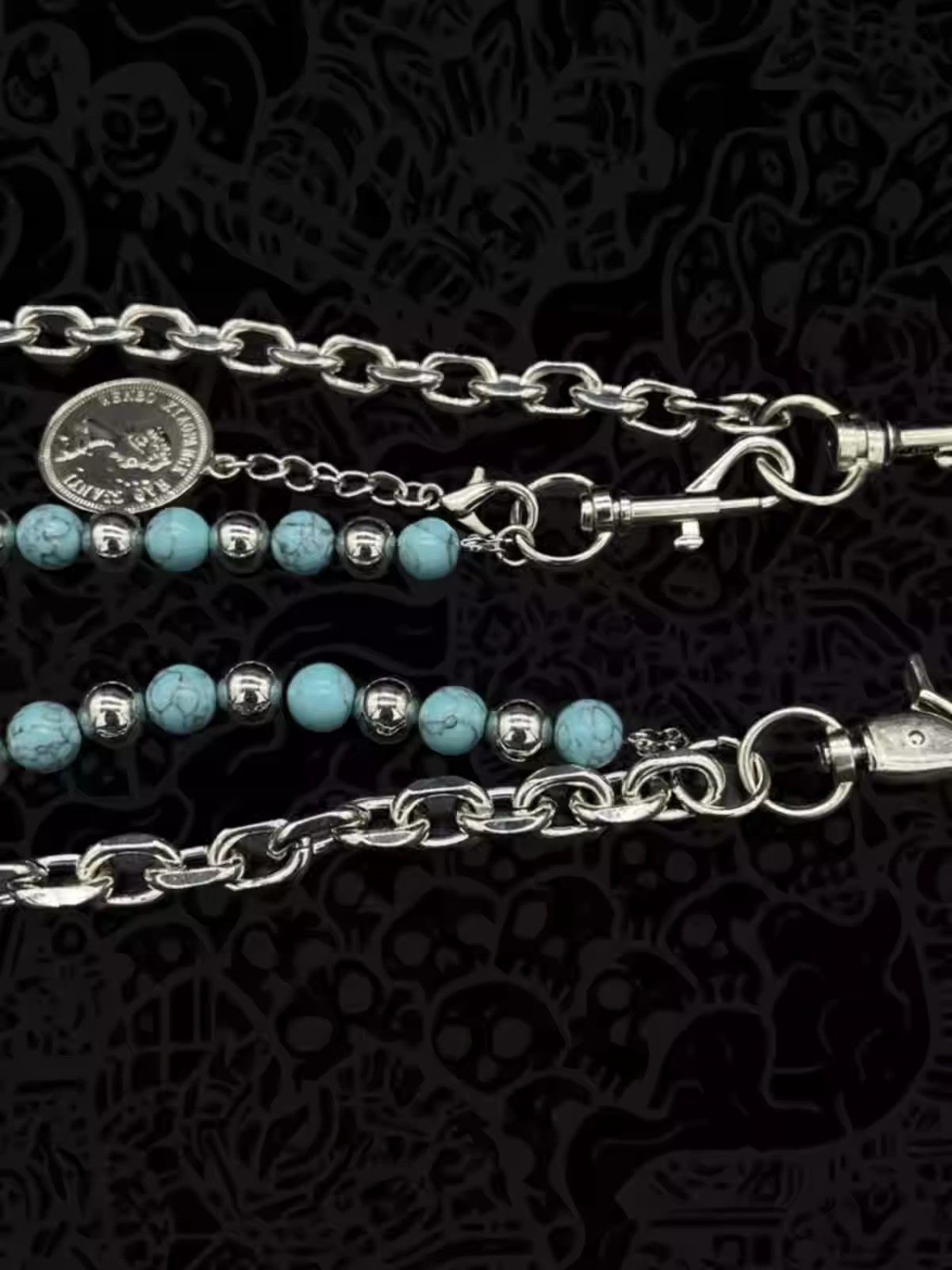 Vintage Black patterned turquoise handmade bead pants chain Size ONE SIZE - 3 Thumbnail