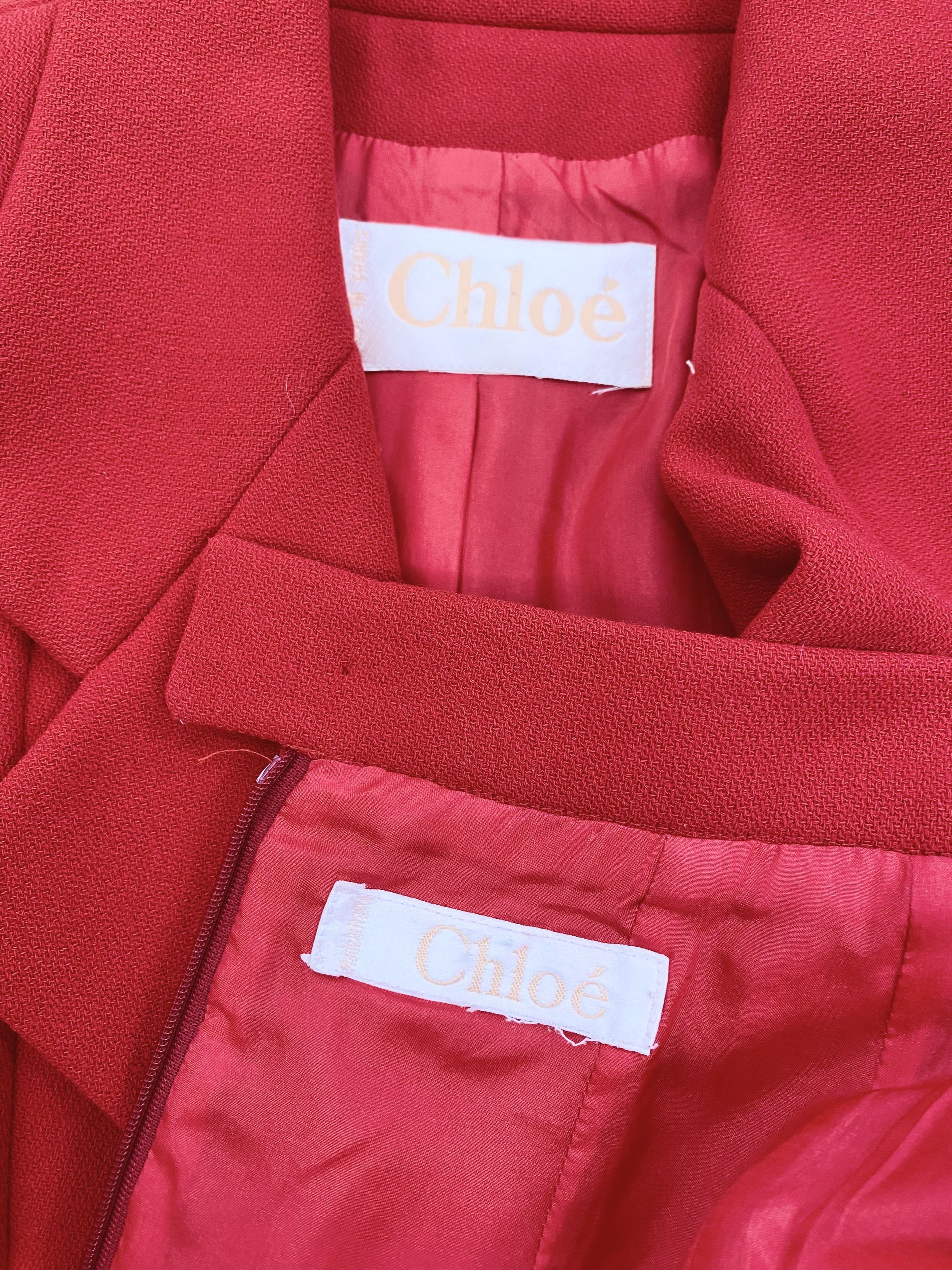Chloe Vintage Archival Chloe - Red 2-Piece Skirt Designer Suit Size ONE SIZE - 6 Thumbnail