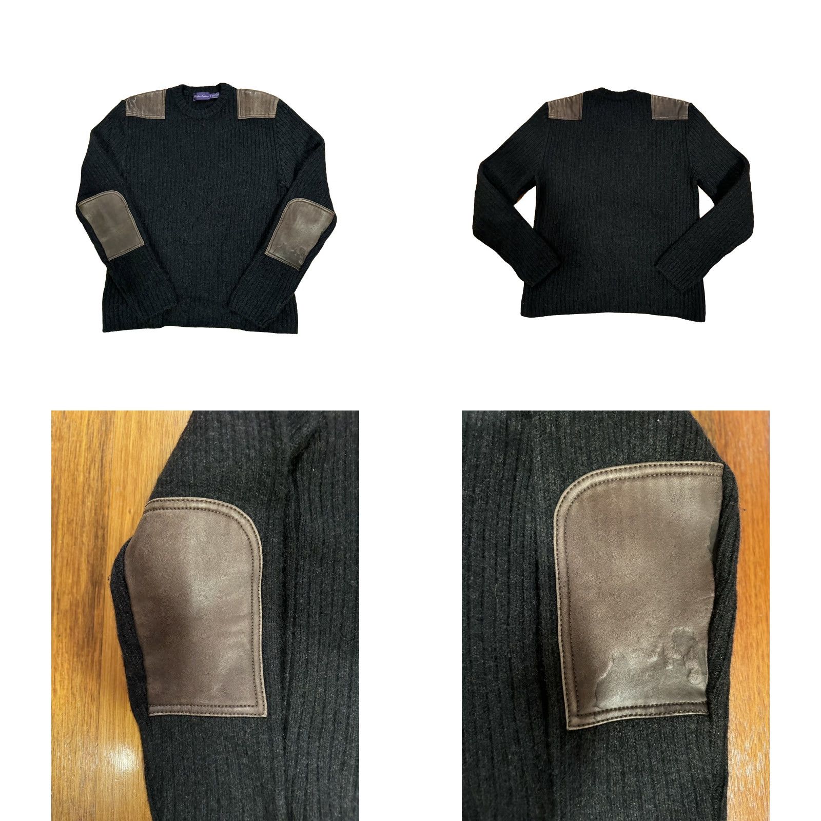 Ralph Lauren Purple Label VINTAGE Ralph Lauren Purple Label Charcoal Ribbed Sweater Leather Details 80% Cashmere L Men Size US L / EU 52-54 / 3 - 8 Thumbnail