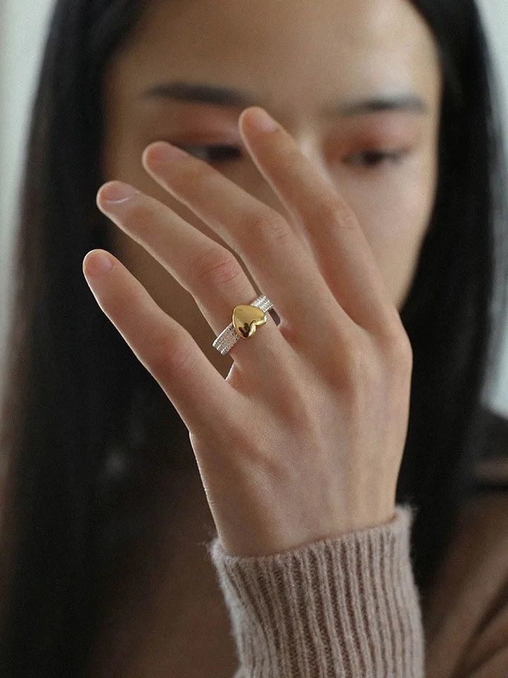 Jewelry Brass 2 Tone Heart Solid Ring Size ONE SIZE - 2 Thumbnail