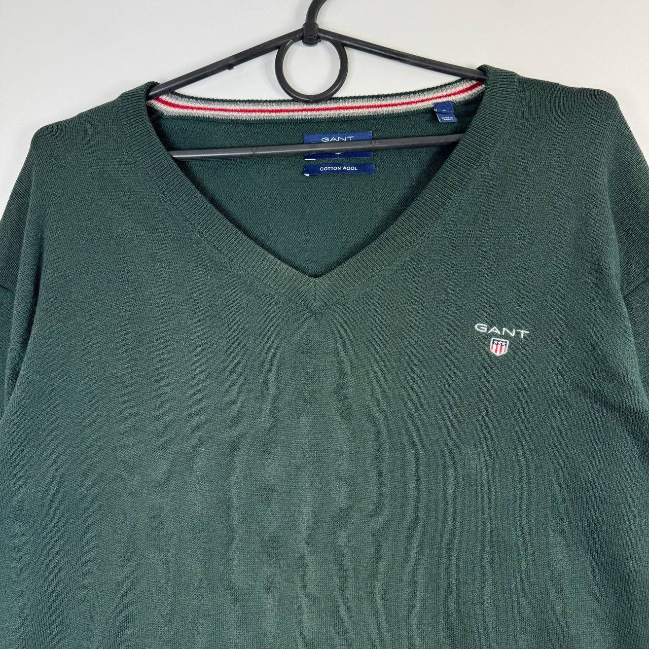 Gant GANT Mens Sweater V Neck Cotton Wool Green Classic Size L Size US L / EU 52-54 / 3 - 2 Thumbnail