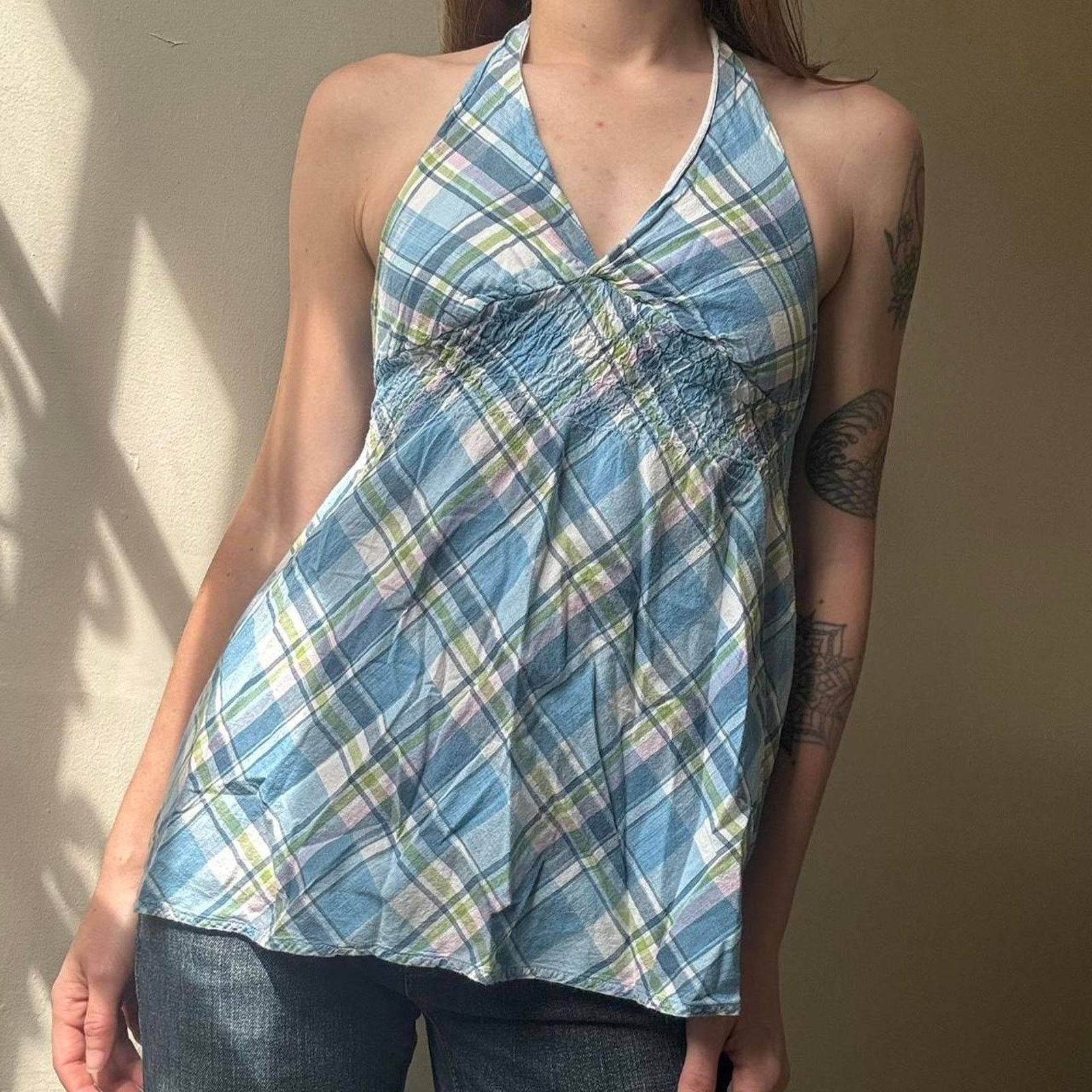 Vintage Vintage SO! Wear It Declare It Blue Plaid Halter Top Small Size S / US 4 / IT 40 - 1 Thumbnail