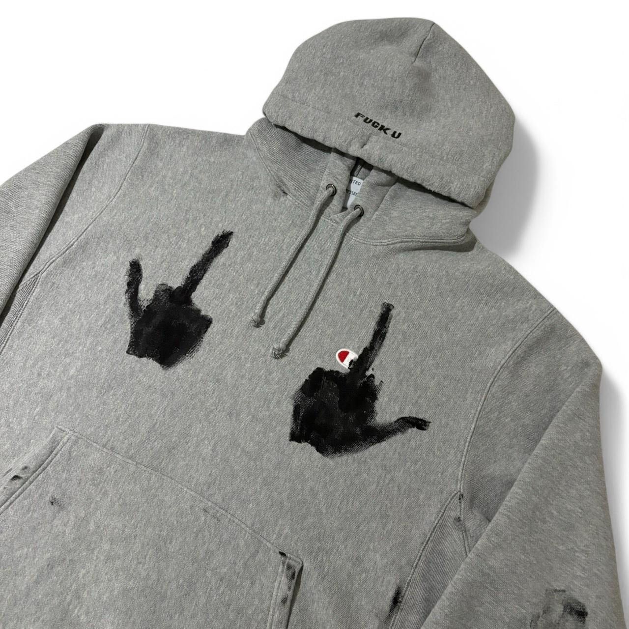 Other Custom Painted Middle Finger Grey Hoodie - L/XL Size US L / EU 52-54 / 3 - 2 Thumbnail