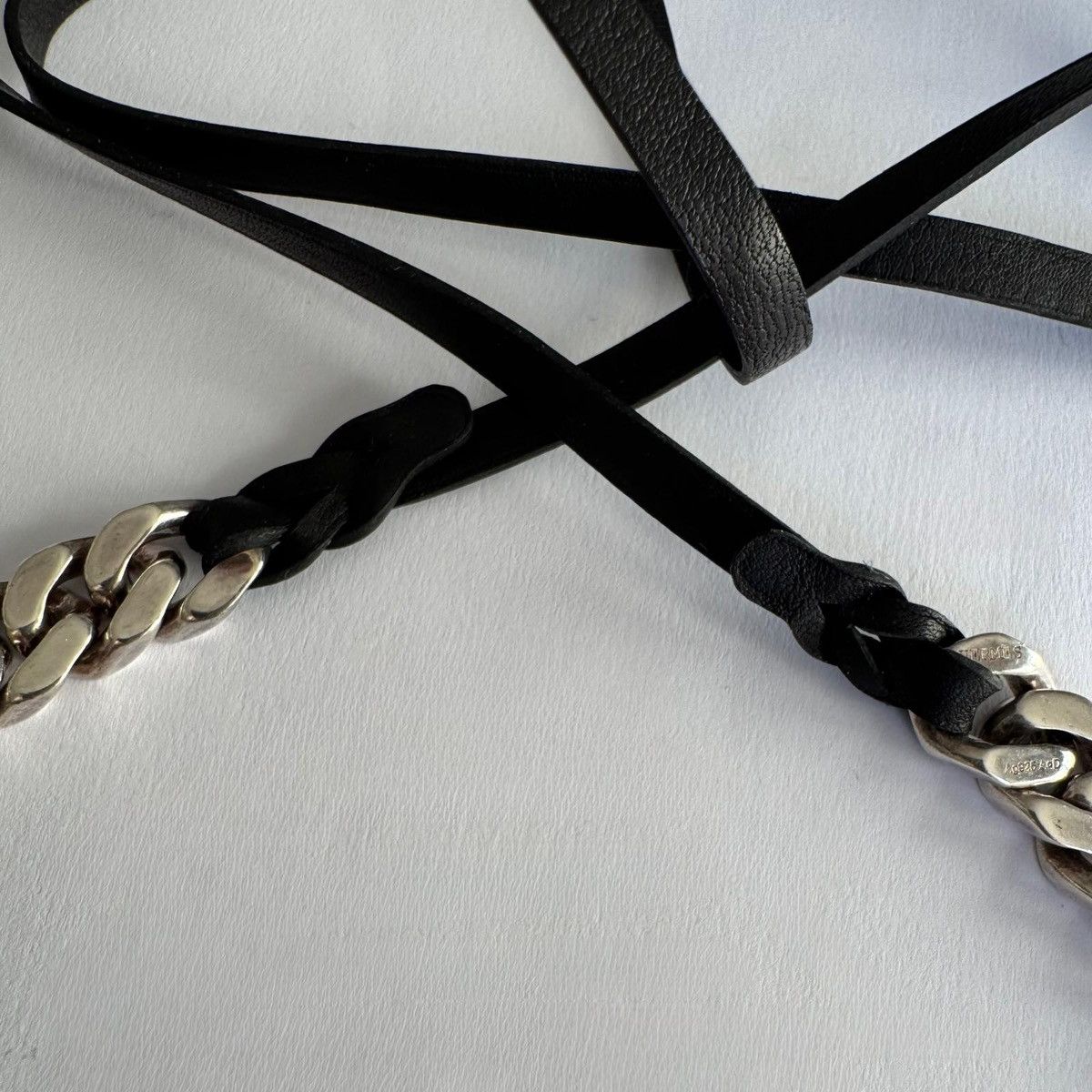 Hermes Hermès Flat Curb Chain & Leather Necklace Rare Archive Piece Size ONE SIZE - 12 Thumbnail