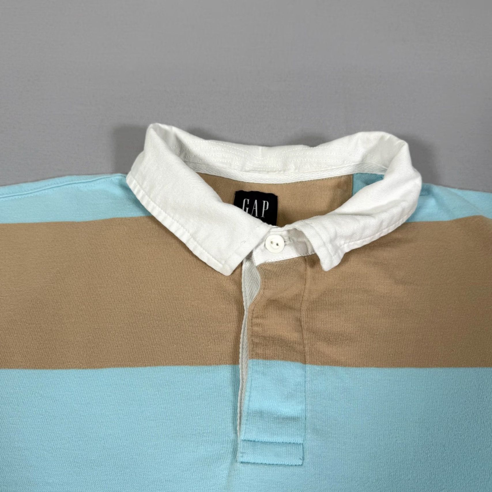 Gap Gap Polo Shirt Mens XL Blue Tan Stripe Rugby Embroidered Logo Cotton Long Sleeve Polo Shirt Size US XL / EU 56 / 4 - 3 Thumbnail