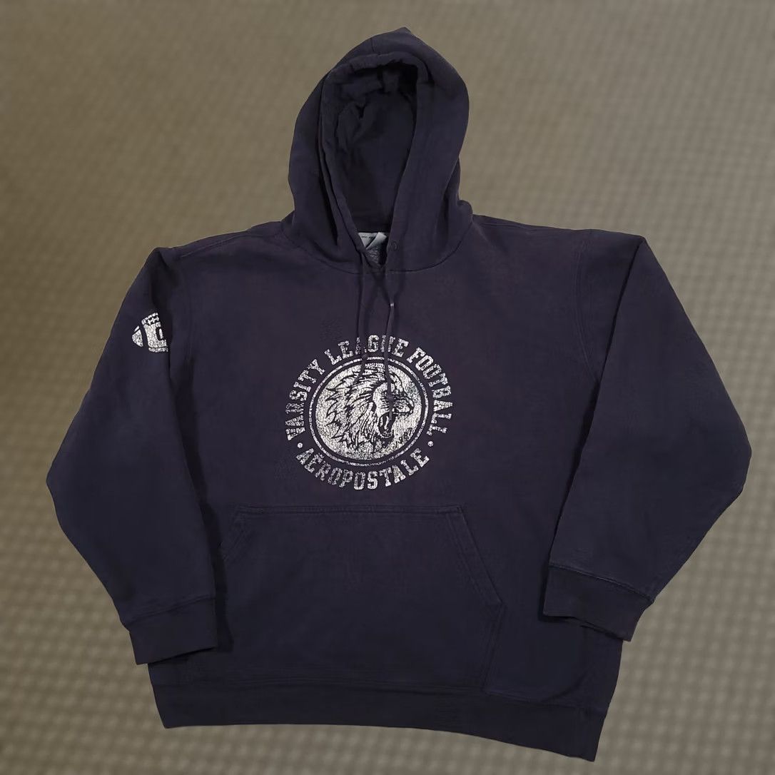 Aeropostale VINTAGE Aeropostale Hoodie Mens XL Navy Blue Sweatshirt Pullover Pockets Logo Cotton Blend Long Sleeve Drawstring Modern Y2K Style Gear Boys? Size US XL / EU 56 / 4 - 1 Thumbnail