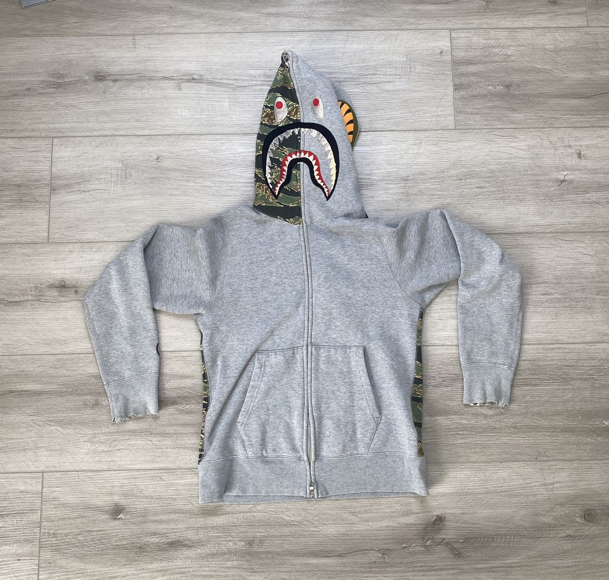 image of Bape Tiger Camo Shark Full Zip Hoodie in Grey, Men's (Size Small)