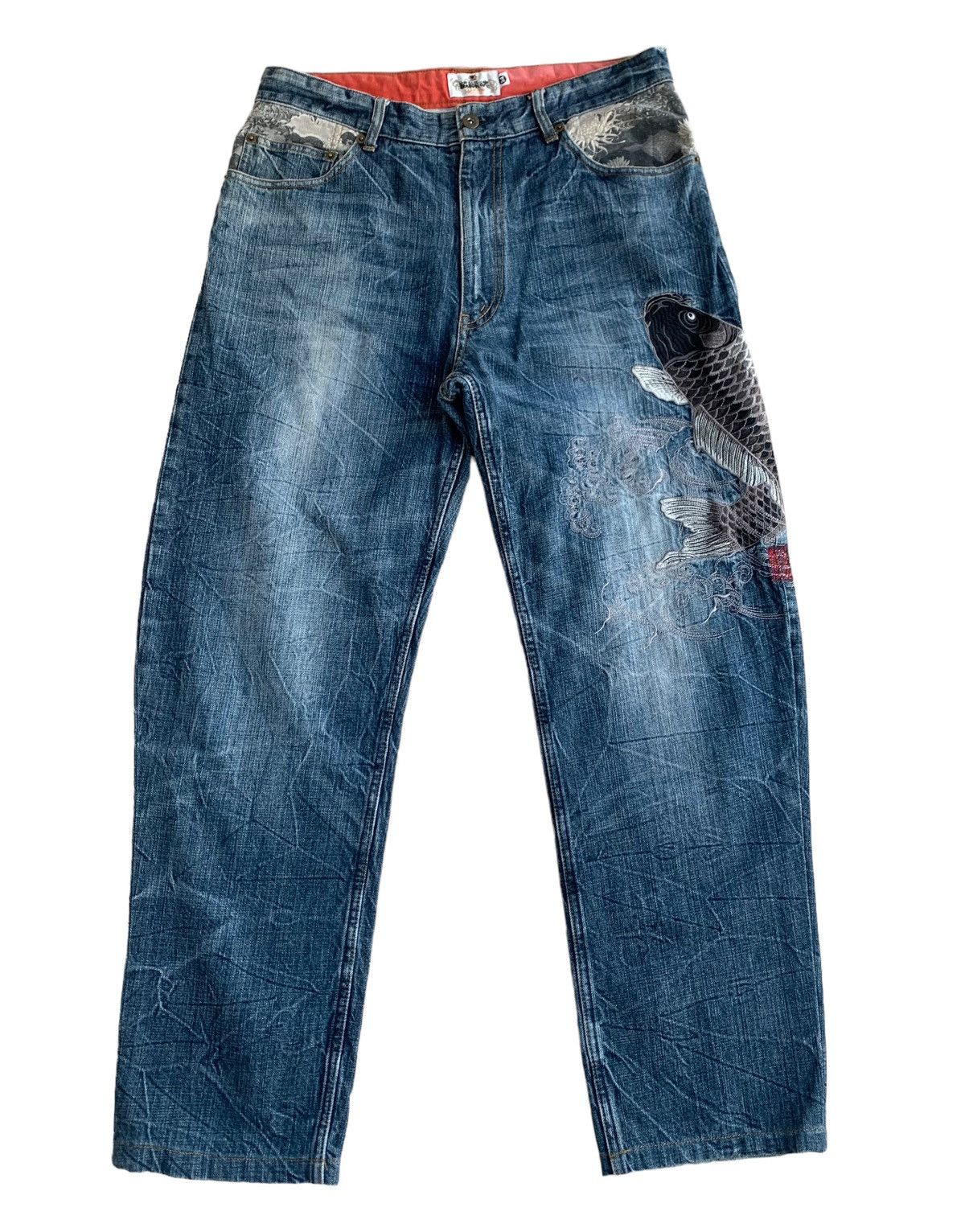 Japanese Brand Vintage Japanese Brand Karakuri Embroidery Fish Koi Jeans Size US 34 / EU 50 - 9 Thumbnail