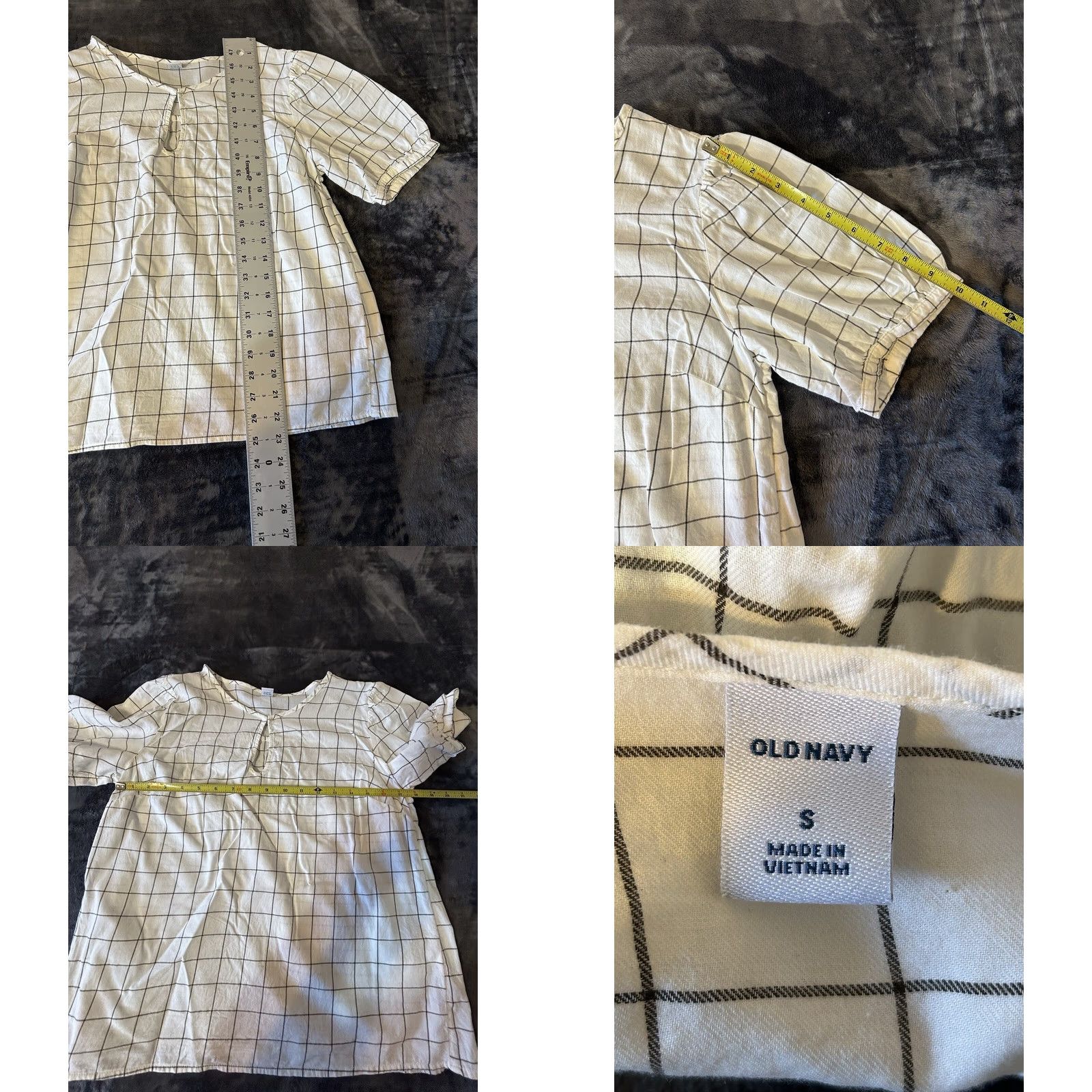 Old Navy Old Navy Blouse Shirt Women Small White Gray Window Pane Design Short Sleeve V-Neck Keyhole Knit 100% Cotton Multicolor Summer Casual Womens Size S / US 4 / IT 40 - 8 Thumbnail