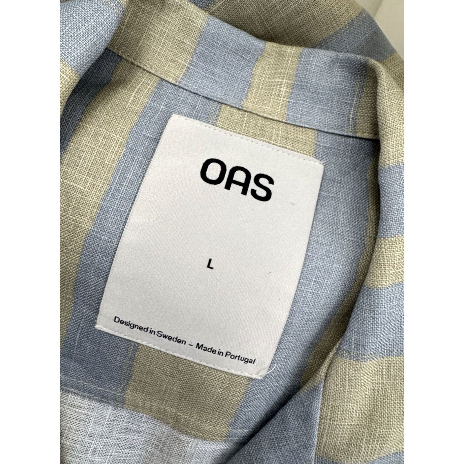 OAS OAS LINEN Mens L Striped Resort Shirt EXCELLENT Shirt Mens L Blue / Green Linen Striped Button-Up Short Sleeve 90s? Size US L / EU 52-54 / 3 - 4 Thumbnail