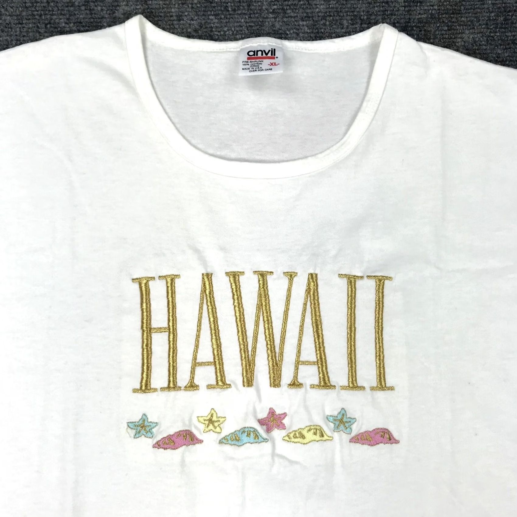 Anvil VINTAGE Hawaii White T Shirt Womens XL Embroidered Made USA 90s Single Stitch Anvil Shirt Short Sleeve Cotton Mens Womens Boys Girls Size XL / US 12-14 / IT 48-50 - 5 Thumbnail