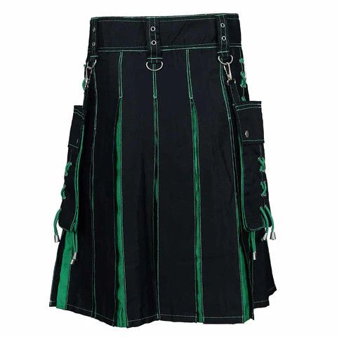 Other Fashion Utility Black Hybrid Kilt with Green Pleats Size US 40 / EU 56 - 3 Thumbnail