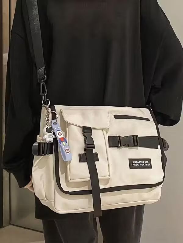image of Y2K Japanese Fashion Cartoon ToteBag With Cartoon Character in Cream, Men's