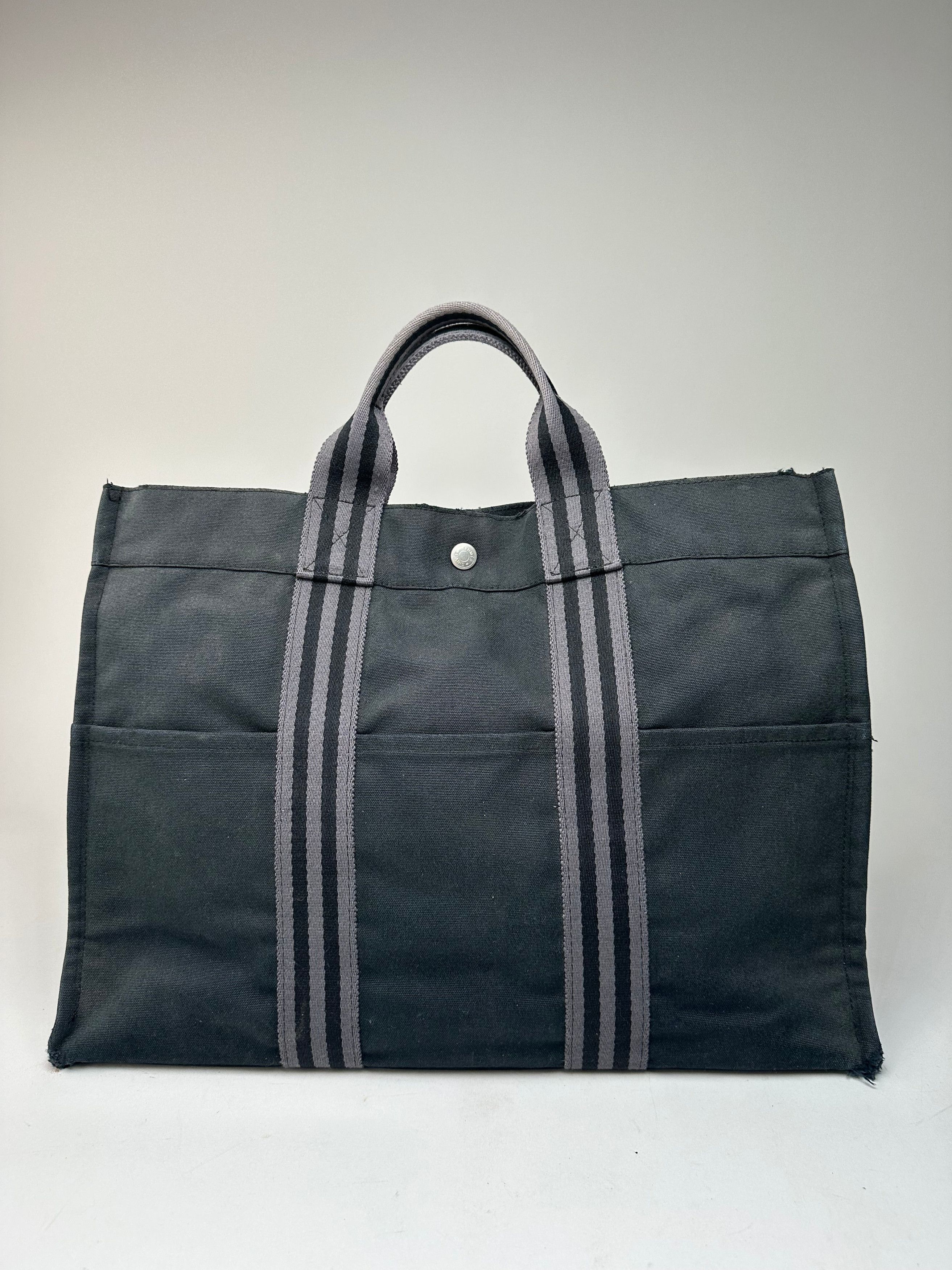 Other Vintage Hermes Canvas Tote Bag Black Grey Size ONE SIZE - 1 Thumbnail