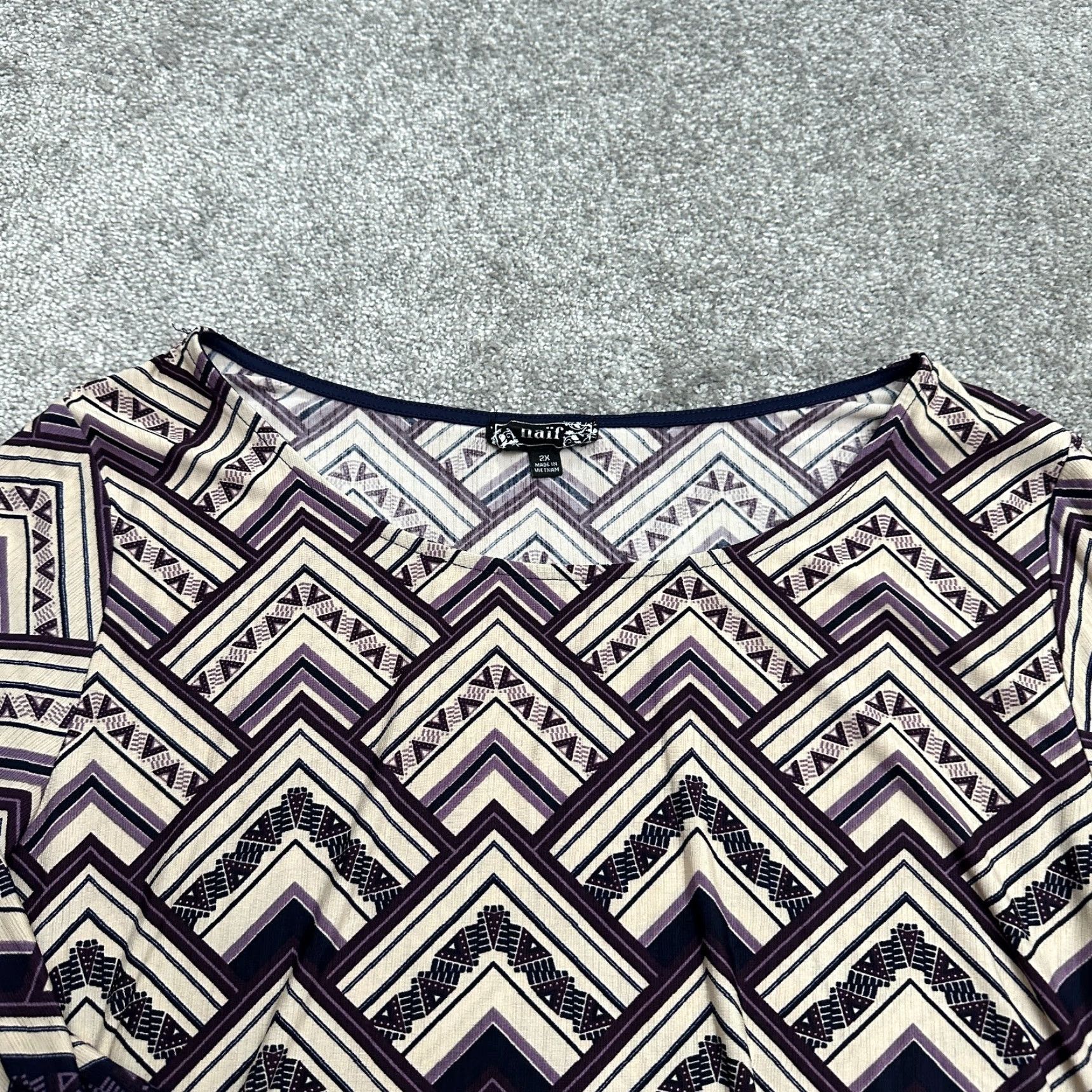 Bell Naif Blouse 2X Multicolor Geometric 3/4 Bell Sleeve Boat Neck Casual Tunic Women Size XXL / US 16-18 / IT 52-54 - 3 Thumbnail