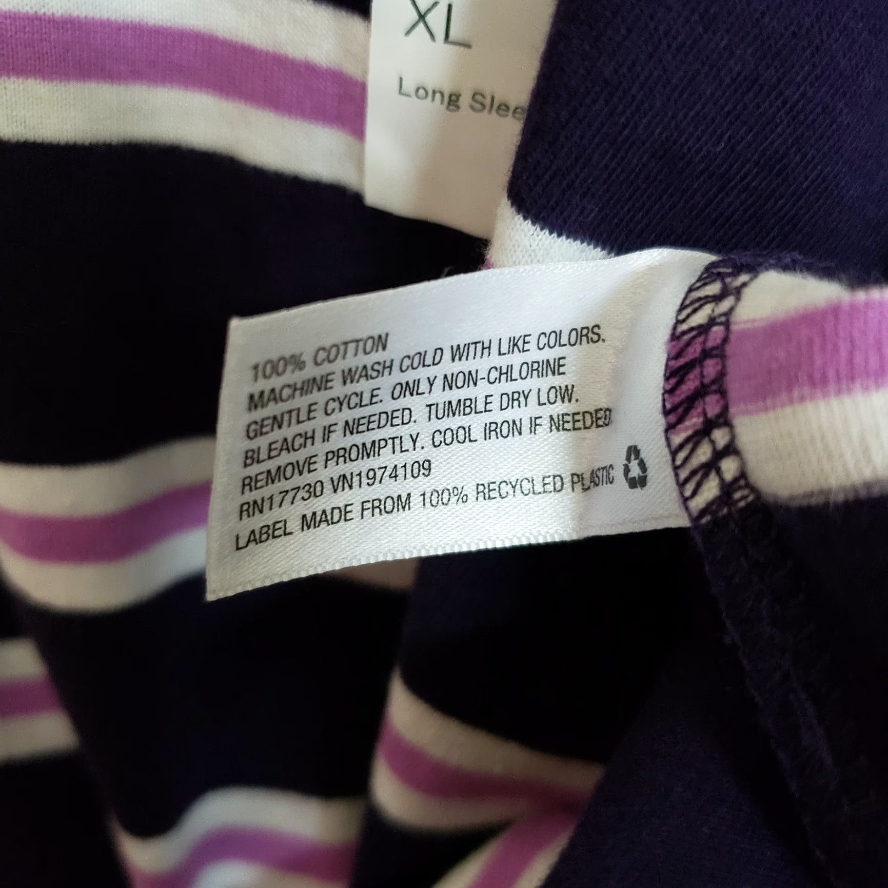 Vintage Wild Fable Womens Long Sleeve Polo Sz XL Purple White Striped Cotton Raw Hem Size XL / US 12-14 / IT 48-50 - 5 Thumbnail