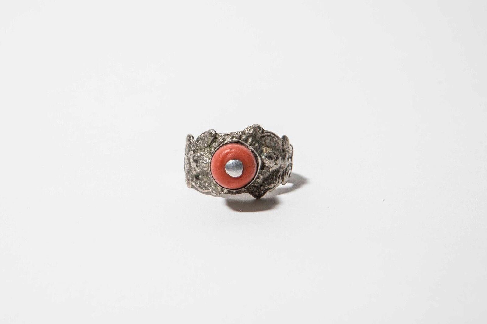 Handmade Sterling Silver Handmade Chinese Red Coral Bead Ring Size ONE SIZE - 1 Thumbnail