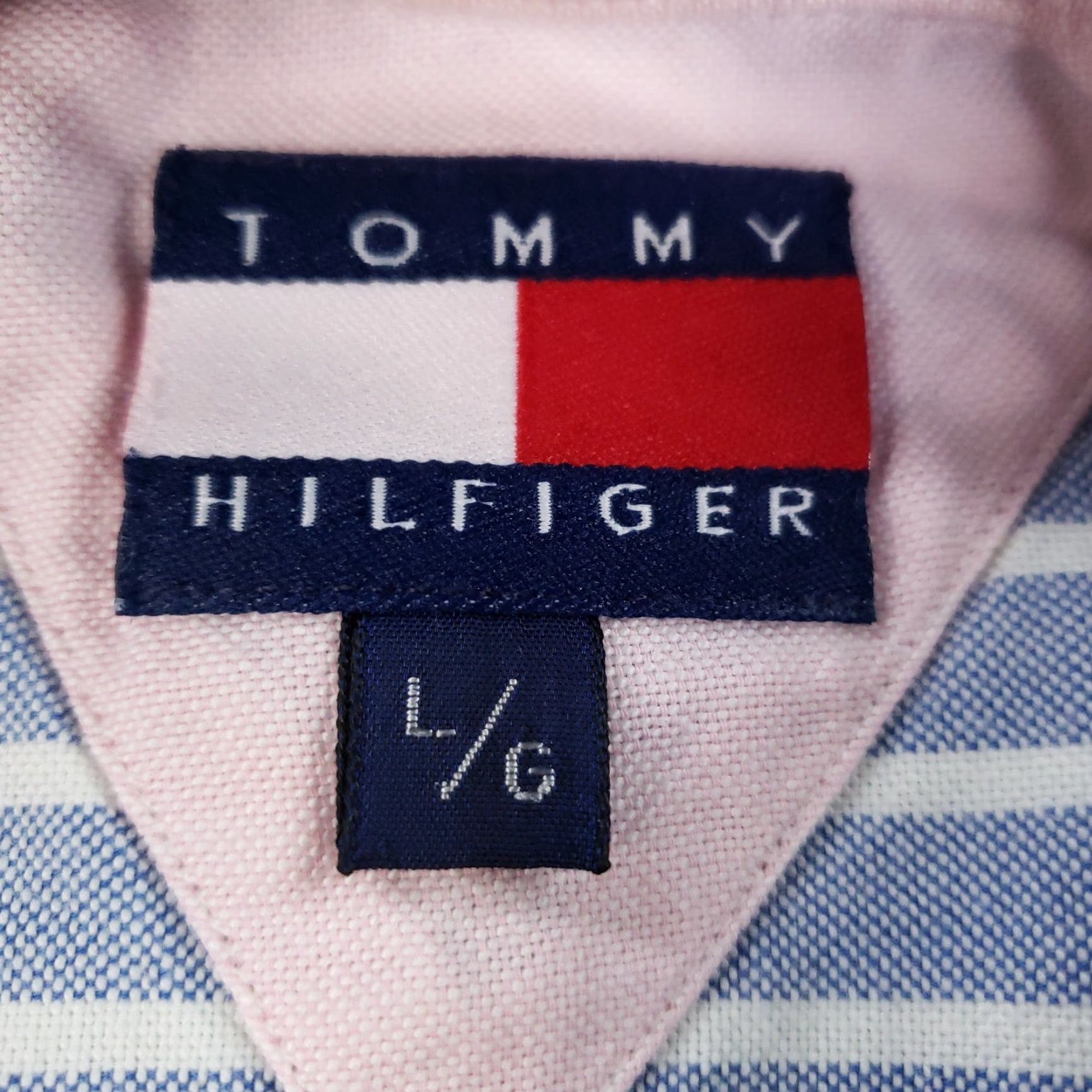 Tommy Hilfiger VINTAGE Tommy Hilfiger Shirt Mens Large Blue White Striped Button Up Crest Logo Cotton Size US L / EU 52-54 / 3 - 5 Thumbnail