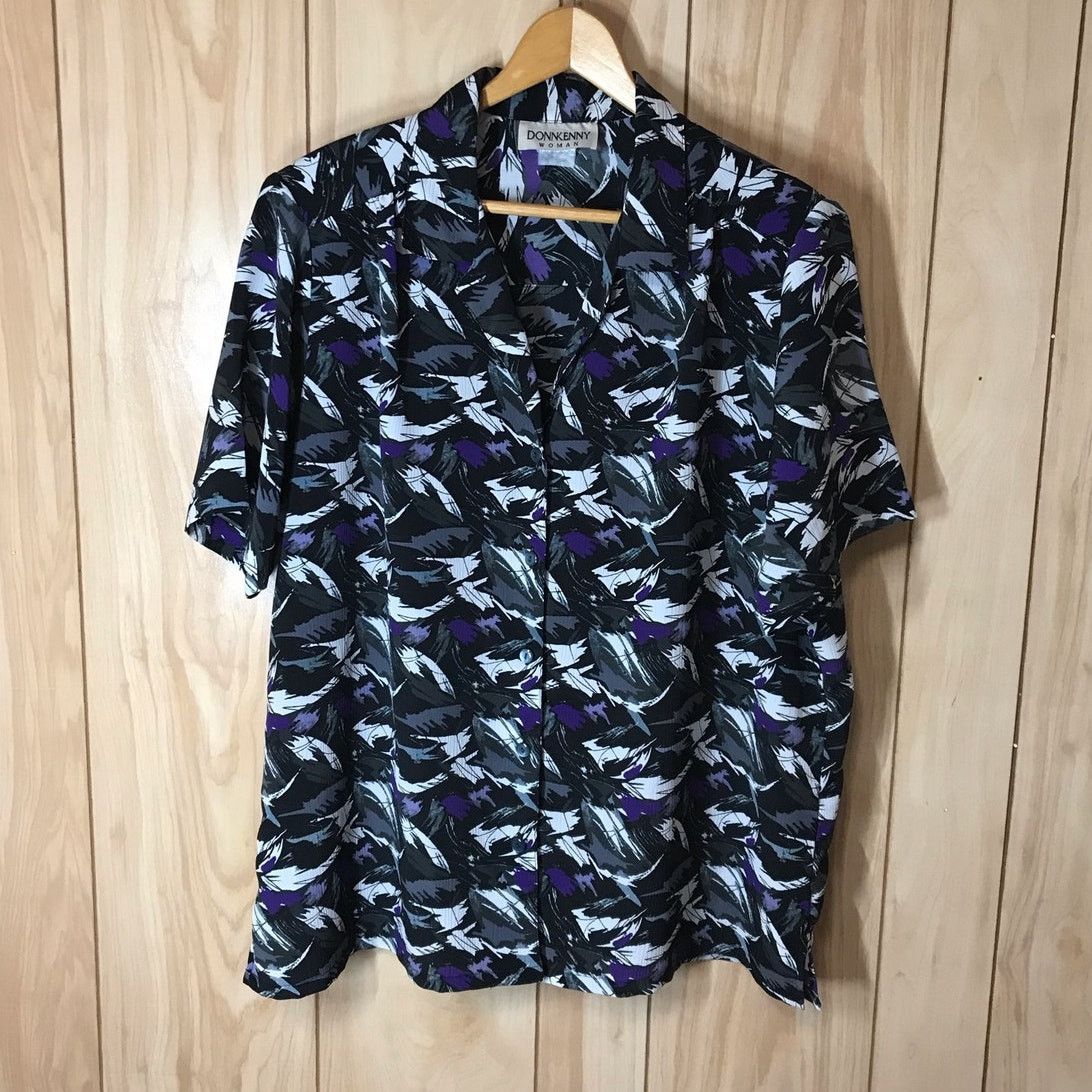 Other Donnkenny Vintage Blue & Gray Button-Down Short Sleeve Top Size XL / US 12-14 / IT 48-50 - 1 Thumbnail