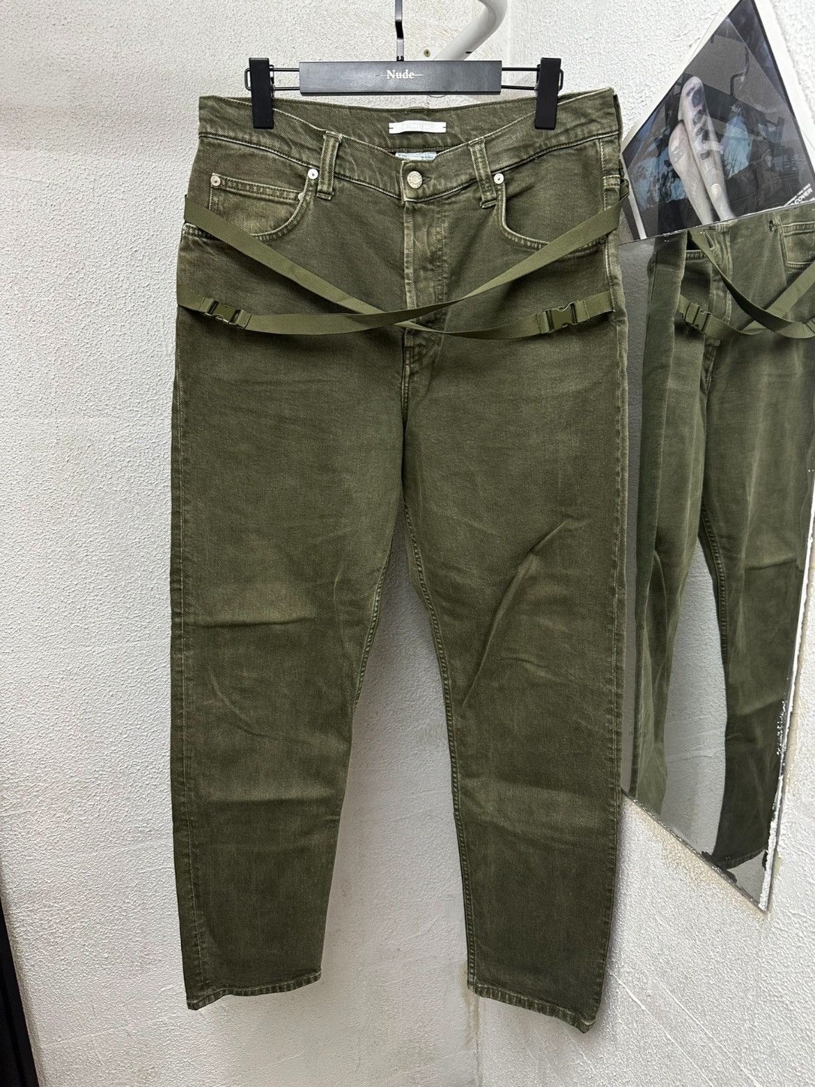 image of Helmut Lang Stripe Jeans in Olive, Men's (Size 32)