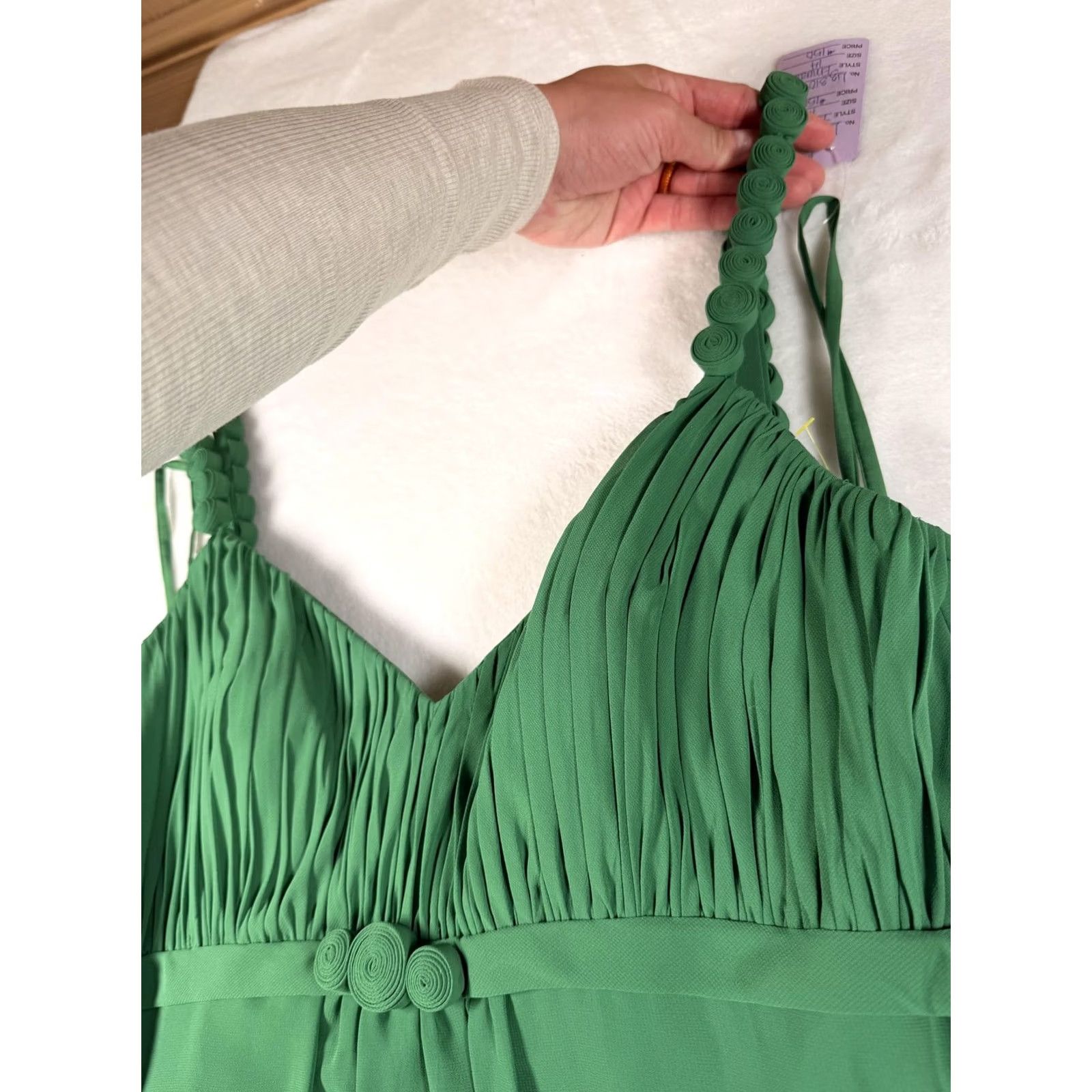 Vintage Liz Fields Dress Womens 14 Green Chiffon Sweetheart Strappy Maxi Formal Gown Size XL / US 12-14 / IT 48-50 - 7 Thumbnail