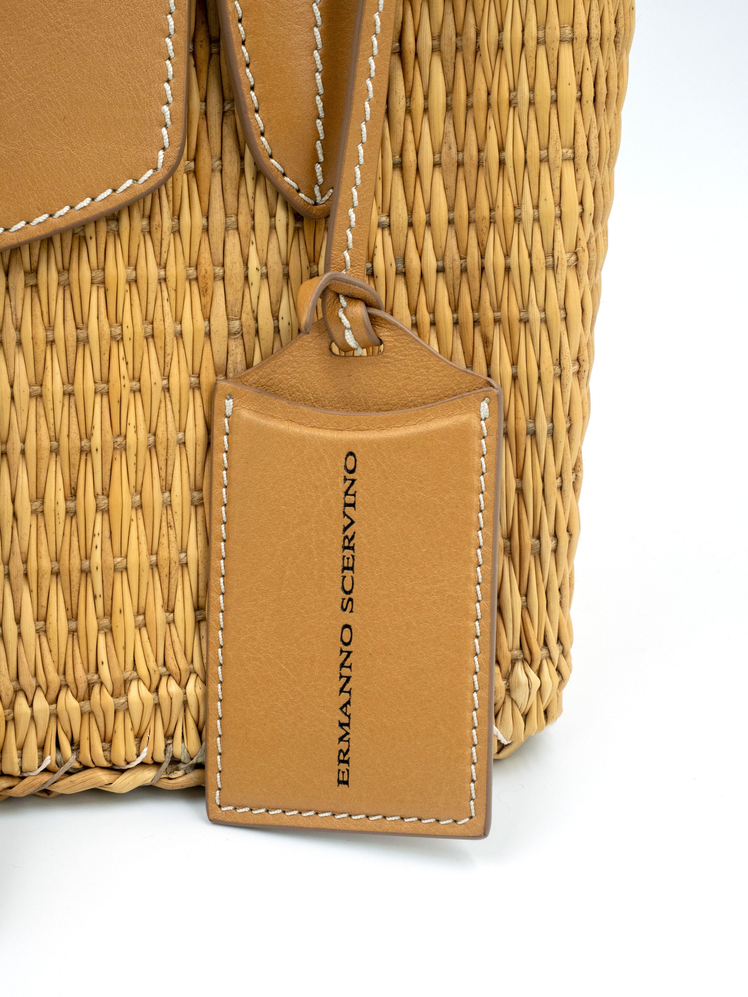 Ermanno Scervino Woven Tote Bag With Leather Handle And Embossed Luggage Tag Size ONE SIZE - 2 Thumbnail