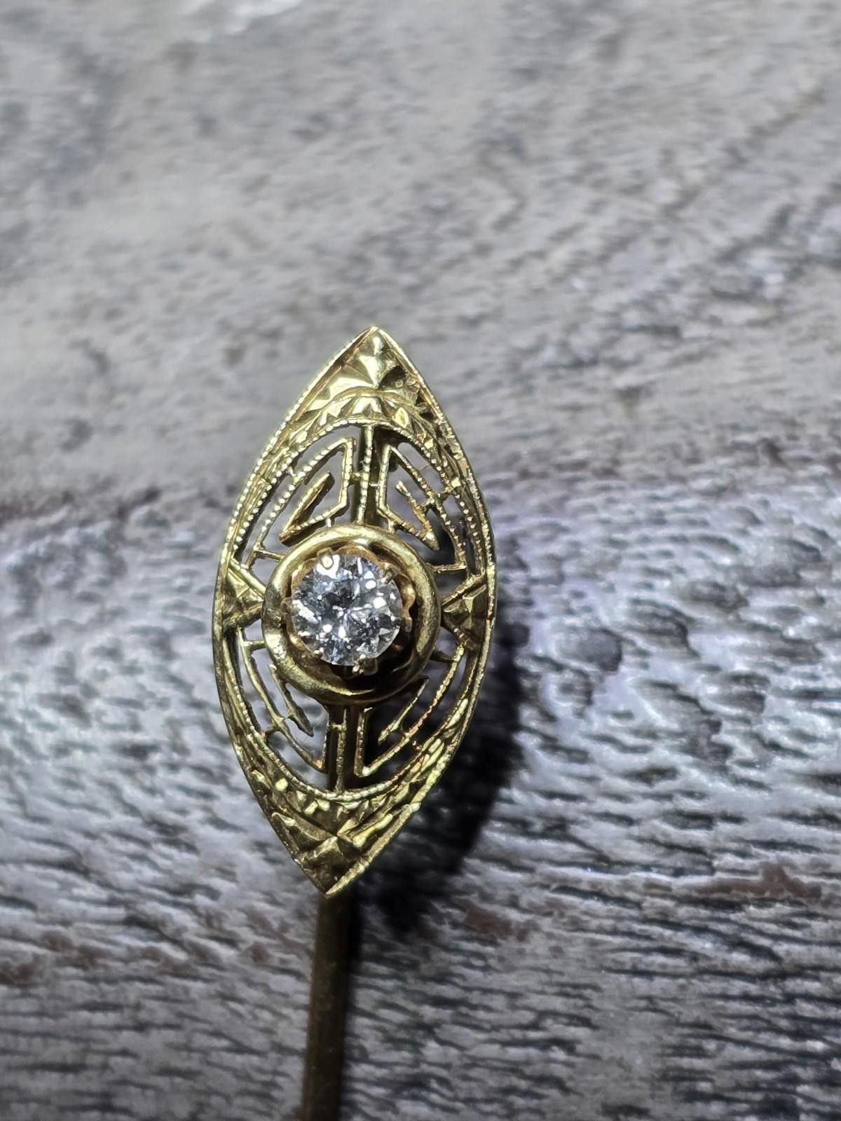 Other ​Art Deco 14k Gold Beautiful Diamond Filigree Stick Pin Size ONE SIZE - 7 Thumbnail