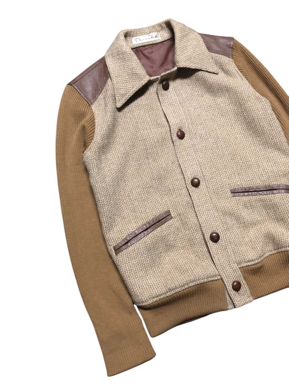 Oscar De La Renta Vintage Oscar De La Renta Wool knit Leather Part jacket Size US M / EU 48-50 / 2 - 6 Thumbnail