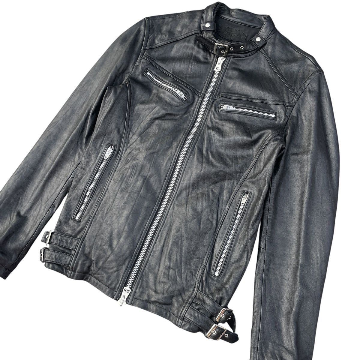JACKROSE Jack Rose - Black Moto Rider Sheepskin Leather Jacket Size US S / EU 44-46 / 1 - 3 Thumbnail
