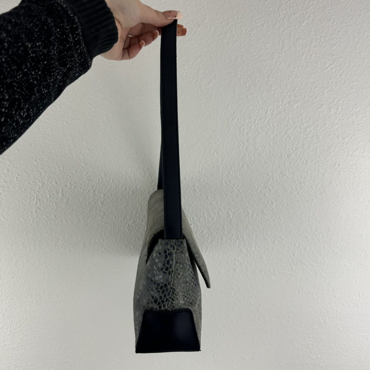 Other Vintage 90s Y2K Dusty Blue Snakeskin Print Shoulder Bag Size ONE SIZE - 7 Thumbnail