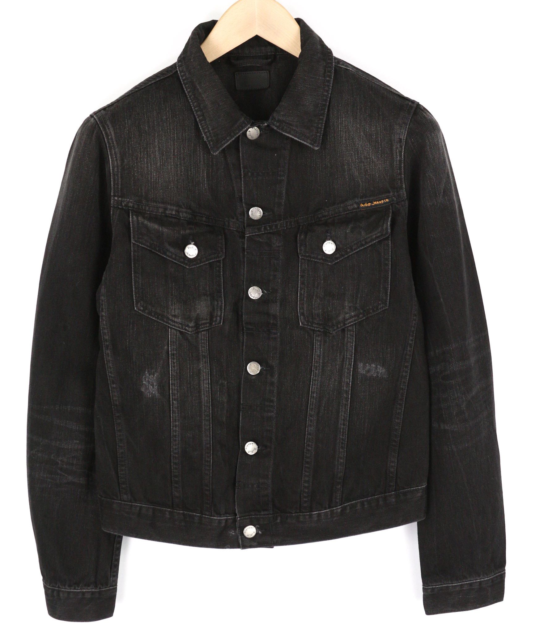 Nudie Jeans BILLY S Black Lotus Organic Polo Collar Denim Jacket 81963 Size US S / EU 44-46 / 1 - 1 Thumbnail