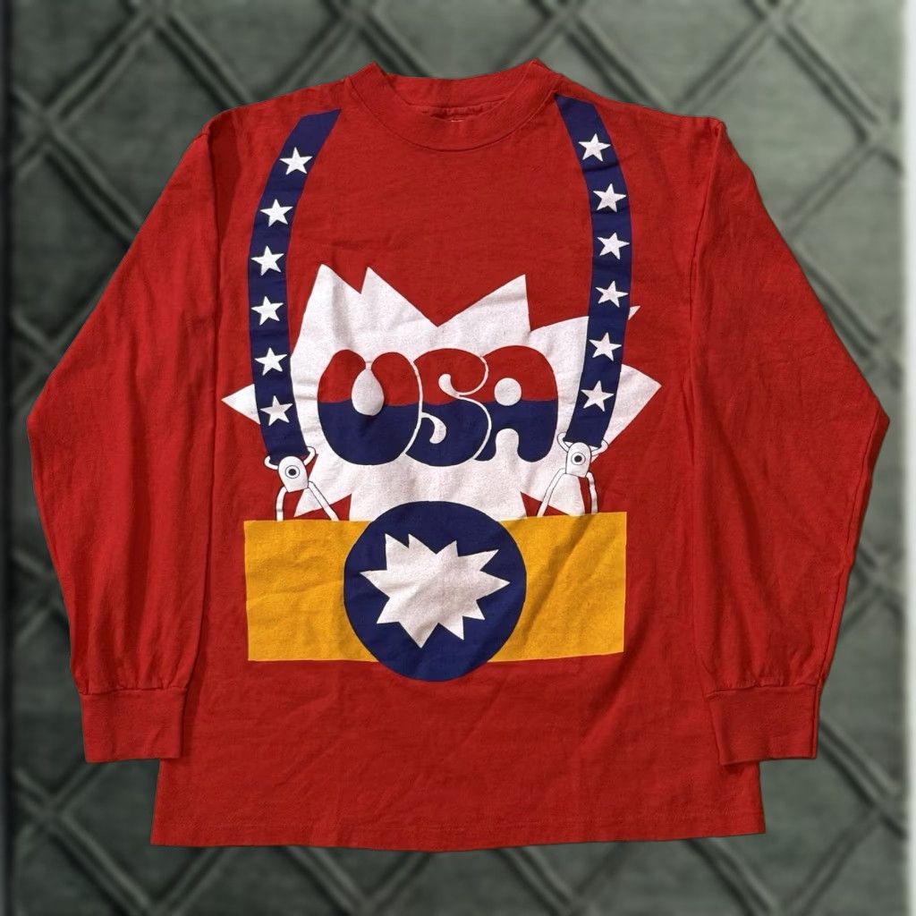 VINTAGE Hanes Captain America Longsleeve Shirt Large Crew Neck USA 80s 90s Hockey Graphic Print Front Logo Accessory Mens Womens Unisex Adults