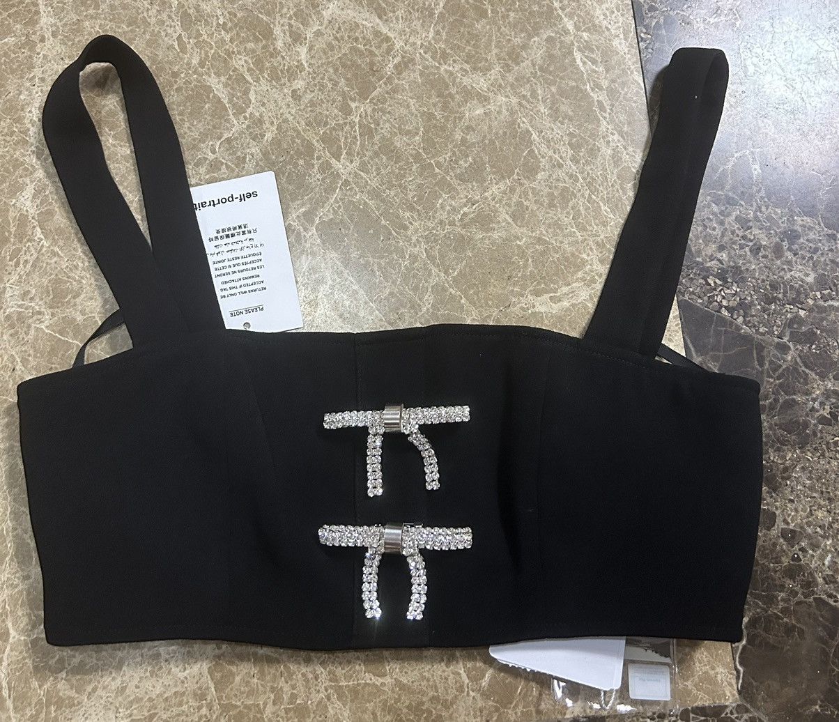 Self-Portrait SELF-PORTRAIT Crystal Bow-embellished Crepe Crop Top Size XS / US 0-2 / IT 36-38 - 1 Thumbnail