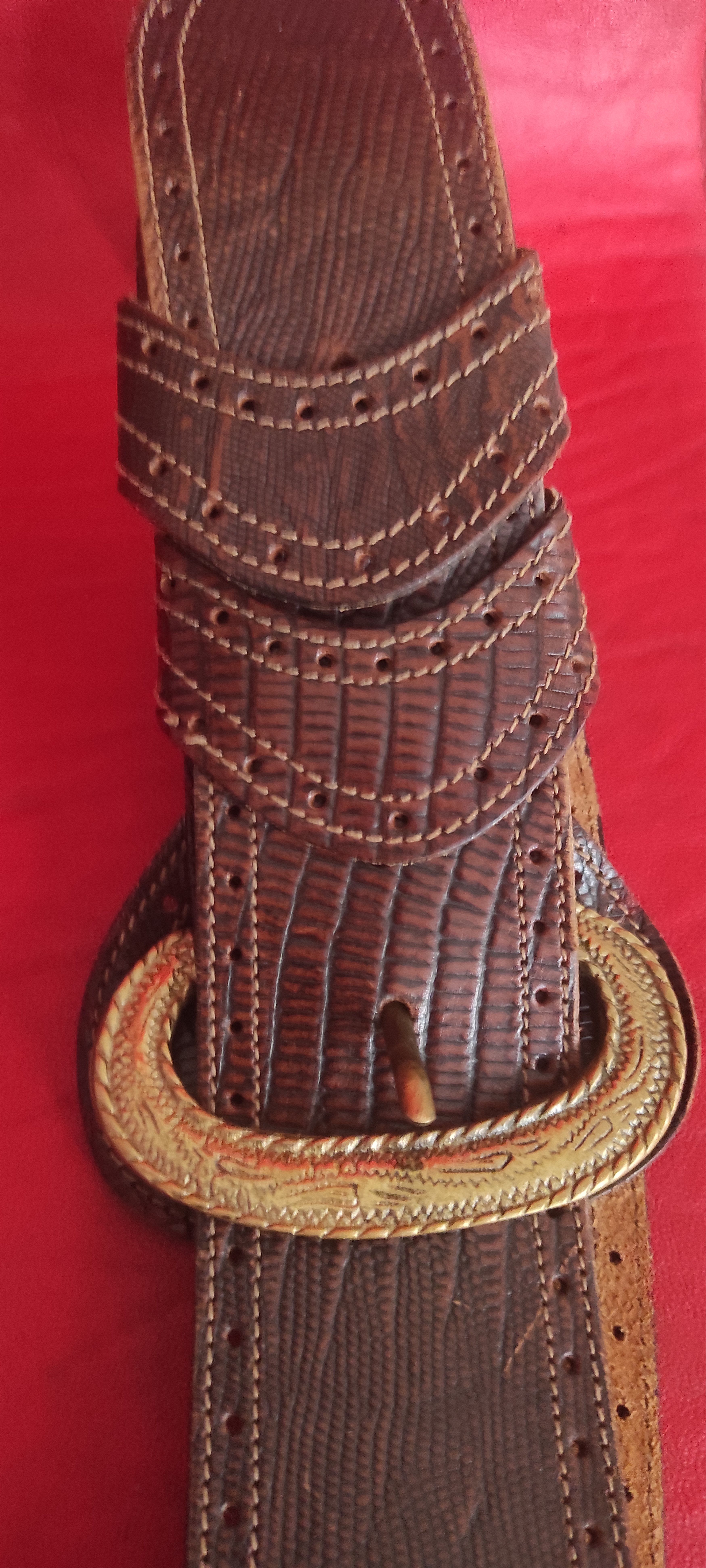 Genuine Leather Il Cinturaio Western Leather Belt Brass Buckle Made in Italy Size ONE SIZE - 4 Thumbnail