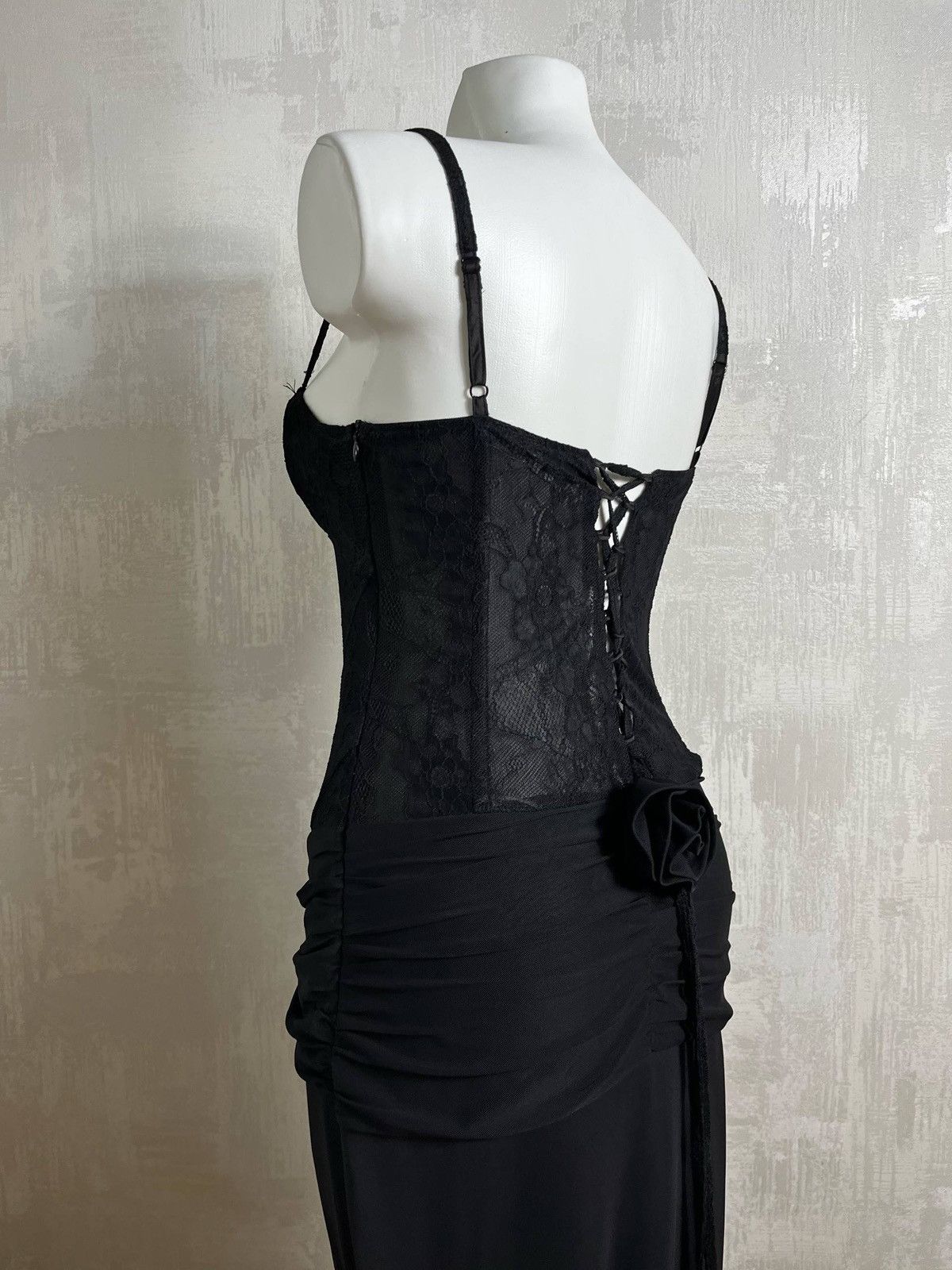 Vintage Futuristic Lace Corset Gown Cut Out Goth Dress 90s Y2K Size M / US 6-8 / IT 42-44 - 7 Thumbnail