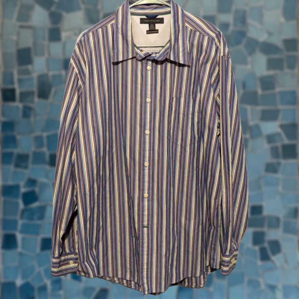 Tommy Hilfiger Tommy Hilfiger Mens Button-Up Shirt XL Blue Striped 80s Cotton Long Sleeve Regular Button-Up Collared N/A Size US XL / EU 56 / 4 - 1 Thumbnail