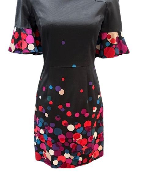 Trina Turk Black Mini Dress with Ruffle Sleeves and Multicolor Circles Size XS / US 0-2 / IT 36-38 - 3 Thumbnail