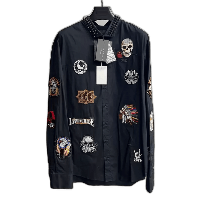 Philipp Plein Philipp Plein Black Skull Embroidered Long Sleeve Shirt Size US XXL / EU 58 / 5 - 1 Thumbnail