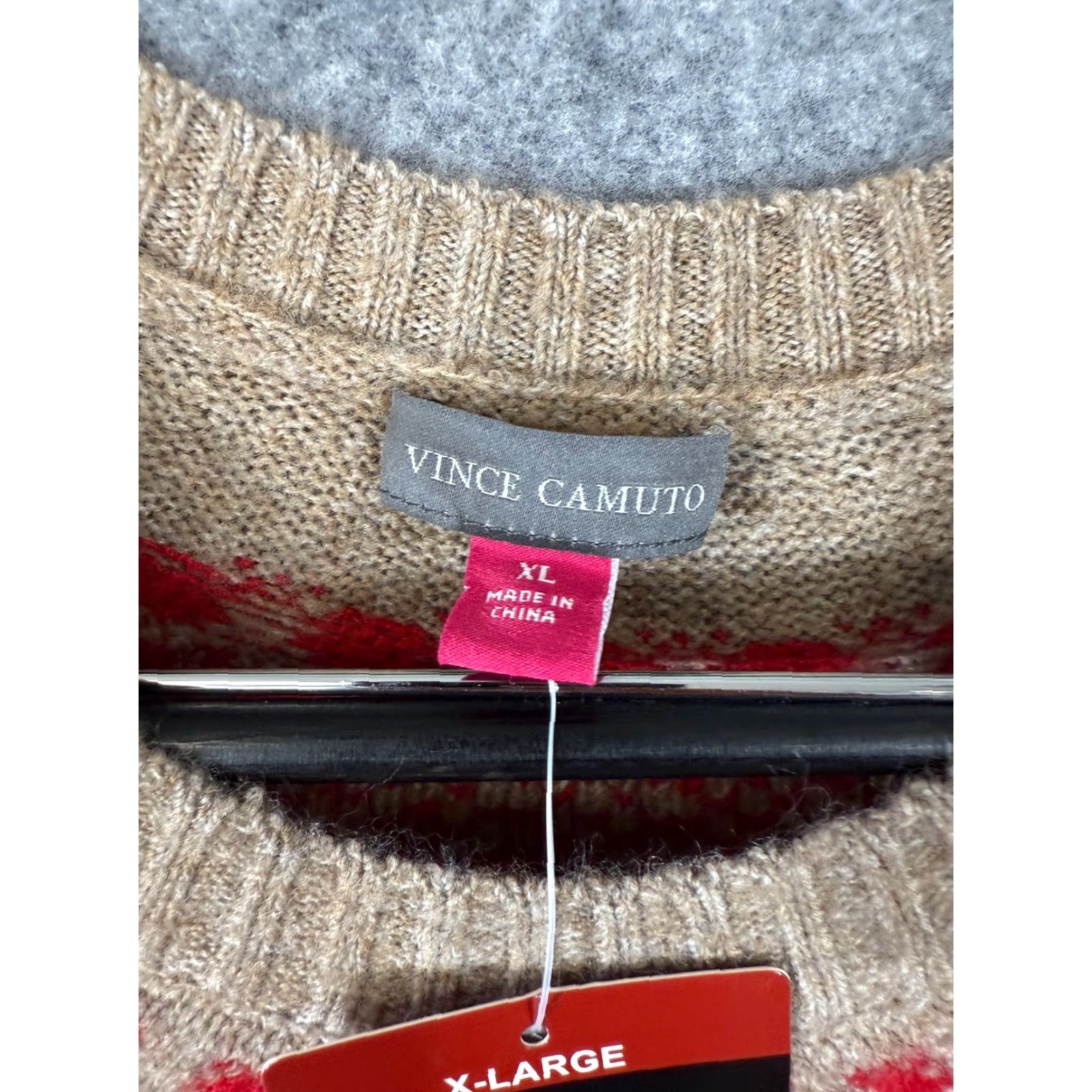 Vince Camuto Vince Camuto Holiday Sweater Womens XL Brown Red Reindeer Fair Isle Stretch NWT Size XL / US 12-14 / IT 48-50 - 7 Thumbnail