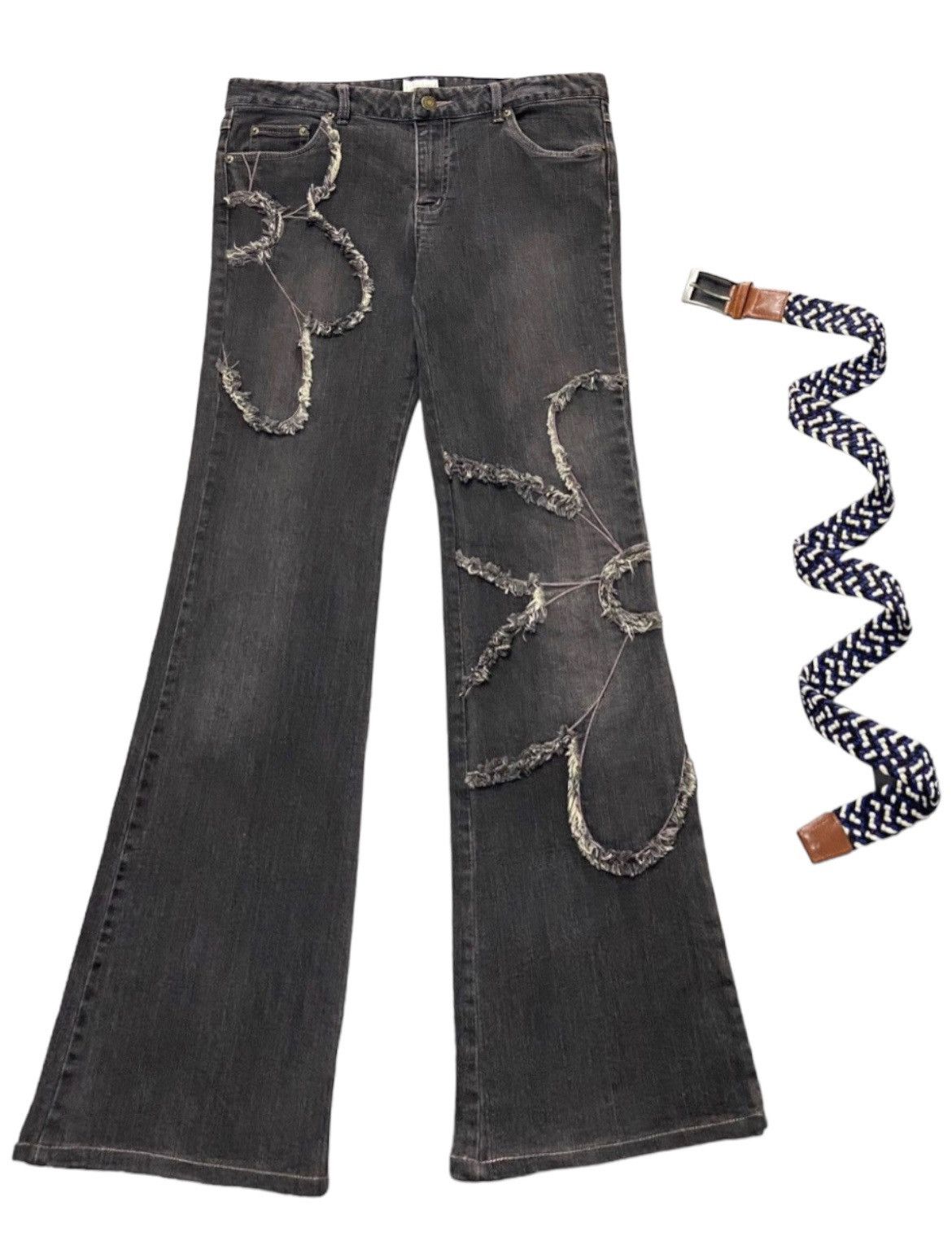 If Six Was Nine × Japanese Brand × Le Grande Bleu (L.G.B.) Vintage Emma James Art Reworked Plait Belt Flare Jeans Size US 31 - 3 Thumbnail