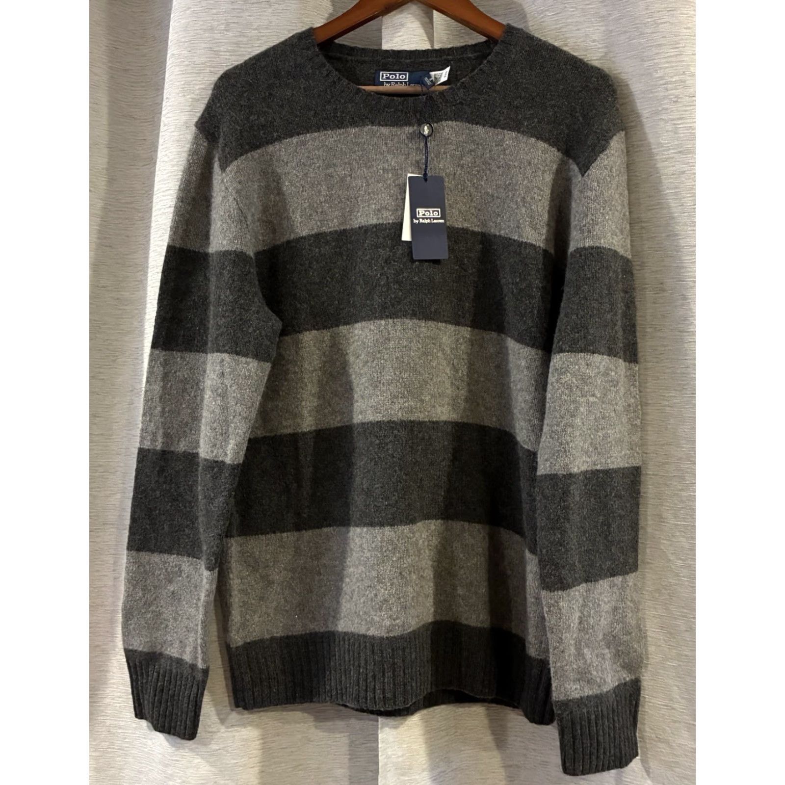Ralph Lauren Polo Ralph Lauren Men Wool Cashmere Striped Crew Neck Elbow-Patch Gray Sweater Size L Size US L / EU 52-54 / 3 - 2 Thumbnail