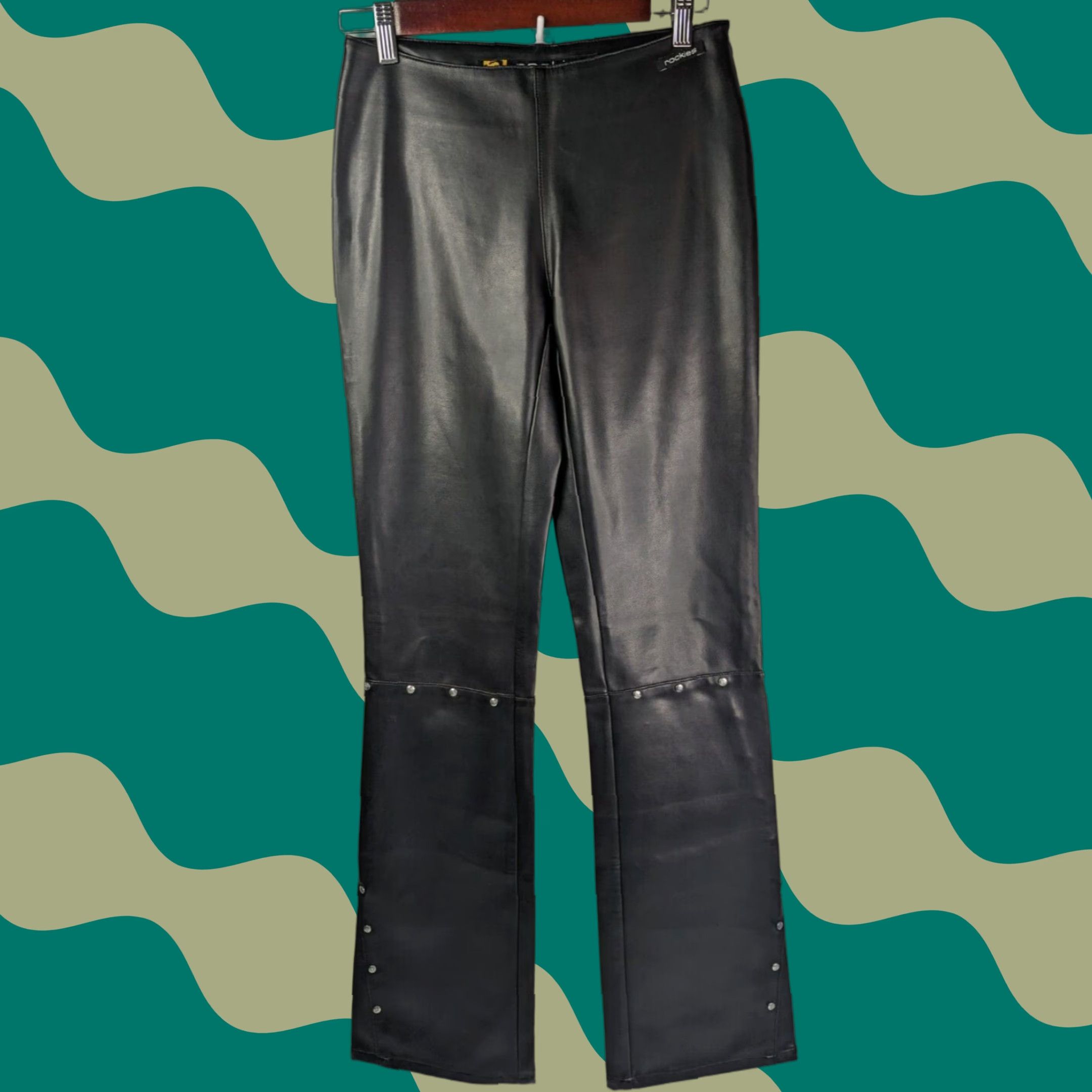 Vintage VINTAGE Rockies Pants Womens 25 Black Leather Studded Long Size 42" / US 20 - 1 Thumbnail
